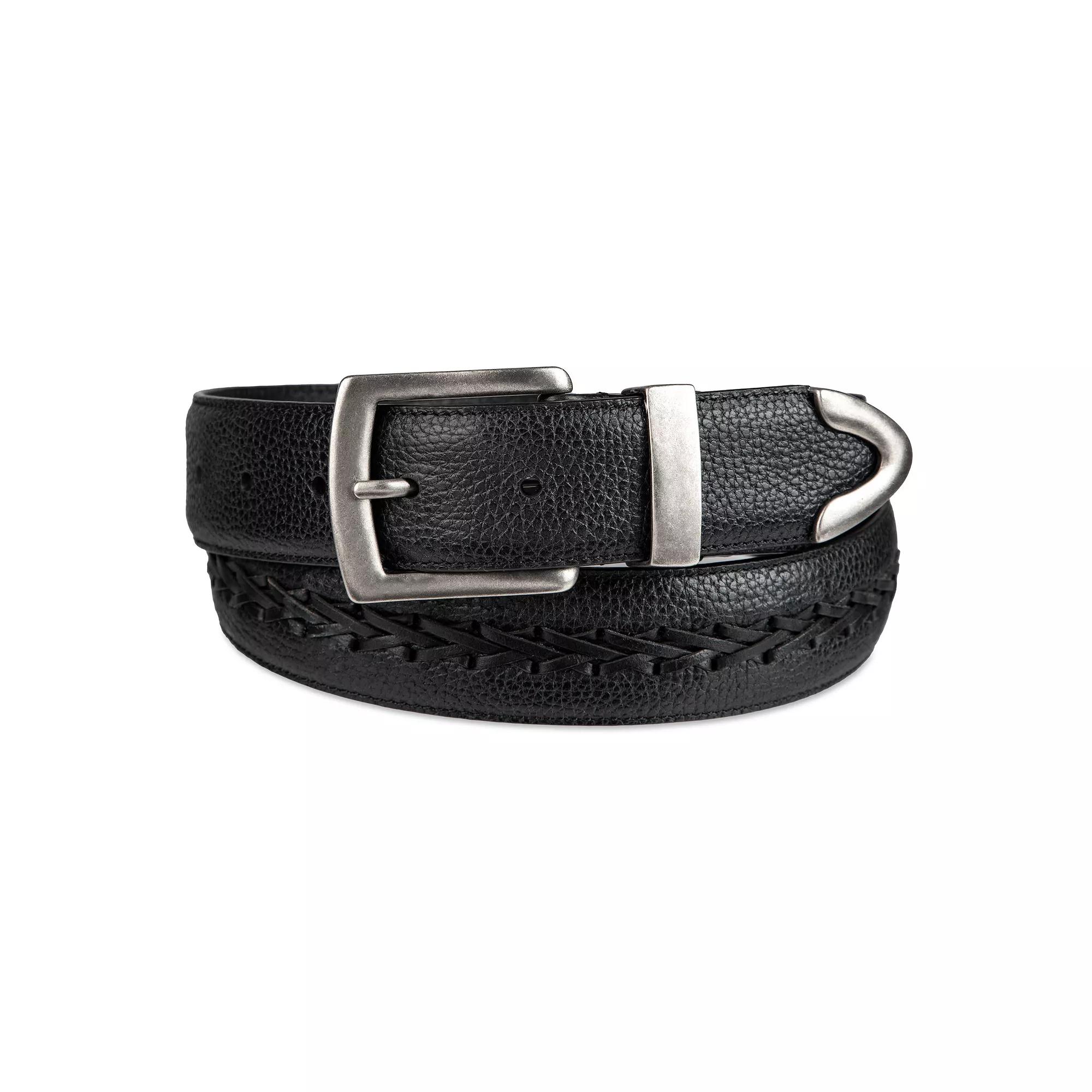 Men's Columbia Western Lace Detailed Leather Belt with Metal Tip End, Size: XL, Black Product Image