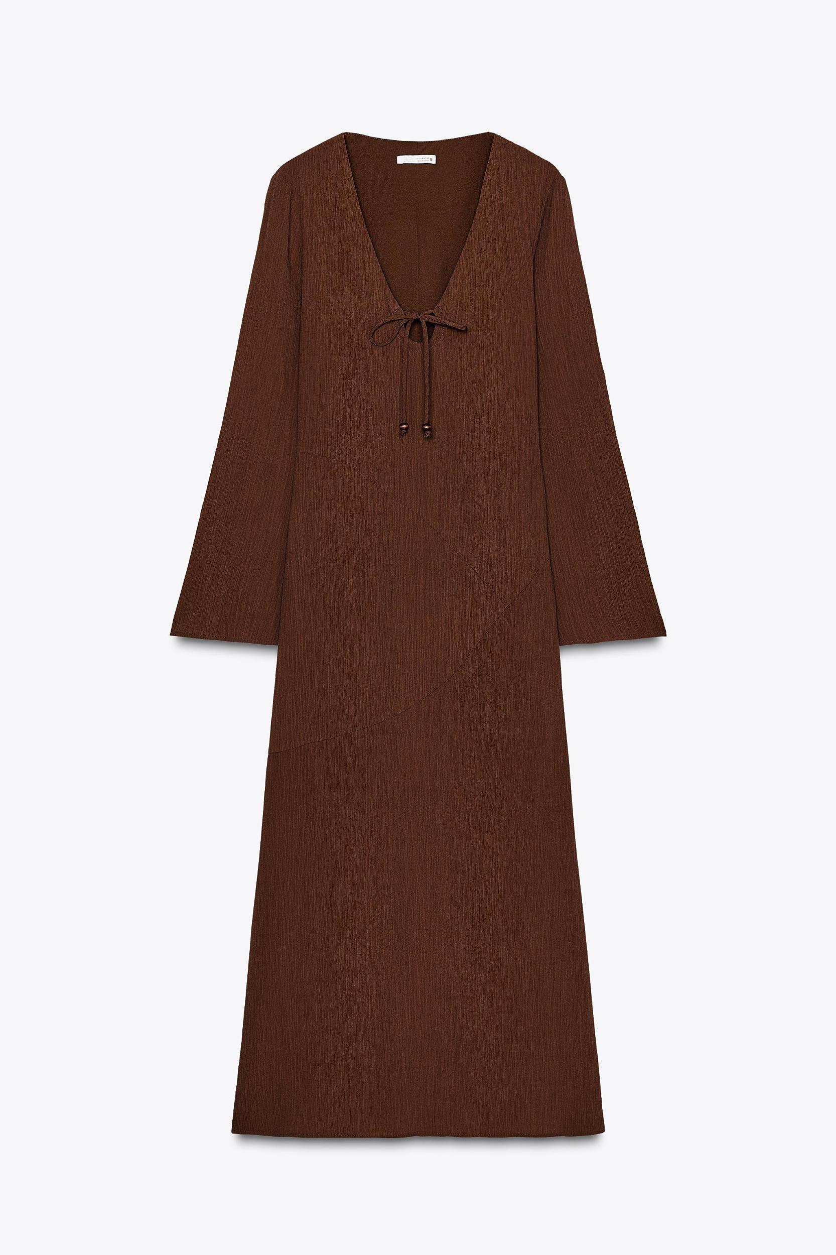 V-NECK TIE MIDI DRESS Product Image