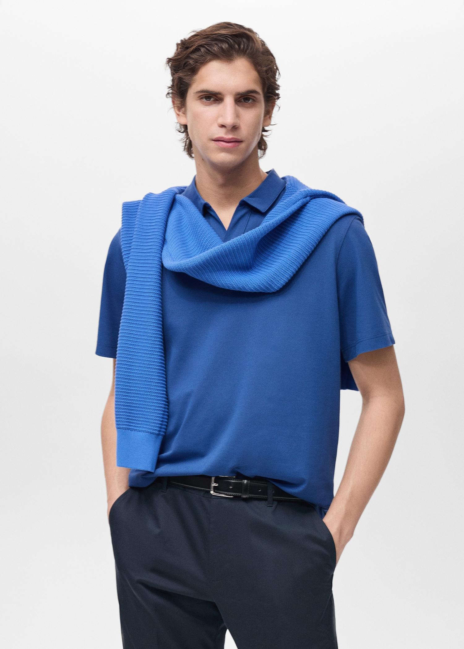 Slim-fit cotton-piqué polo shirt - Men | MANGO USA Product Image