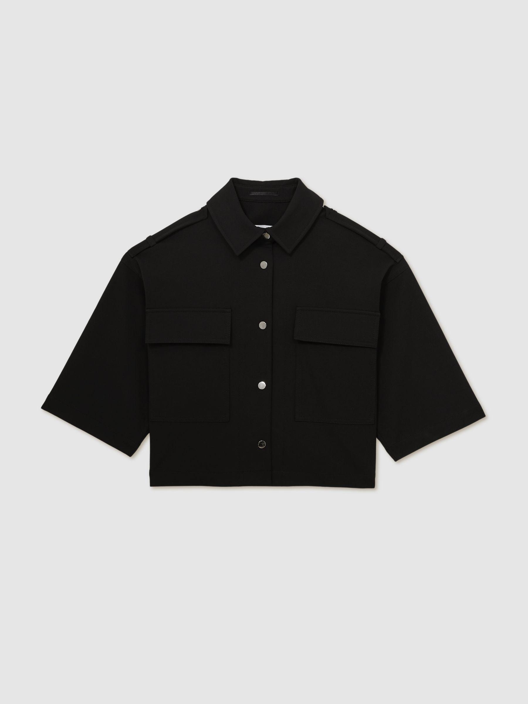 Cropped Twill Shirt Jacket in Black Product Image