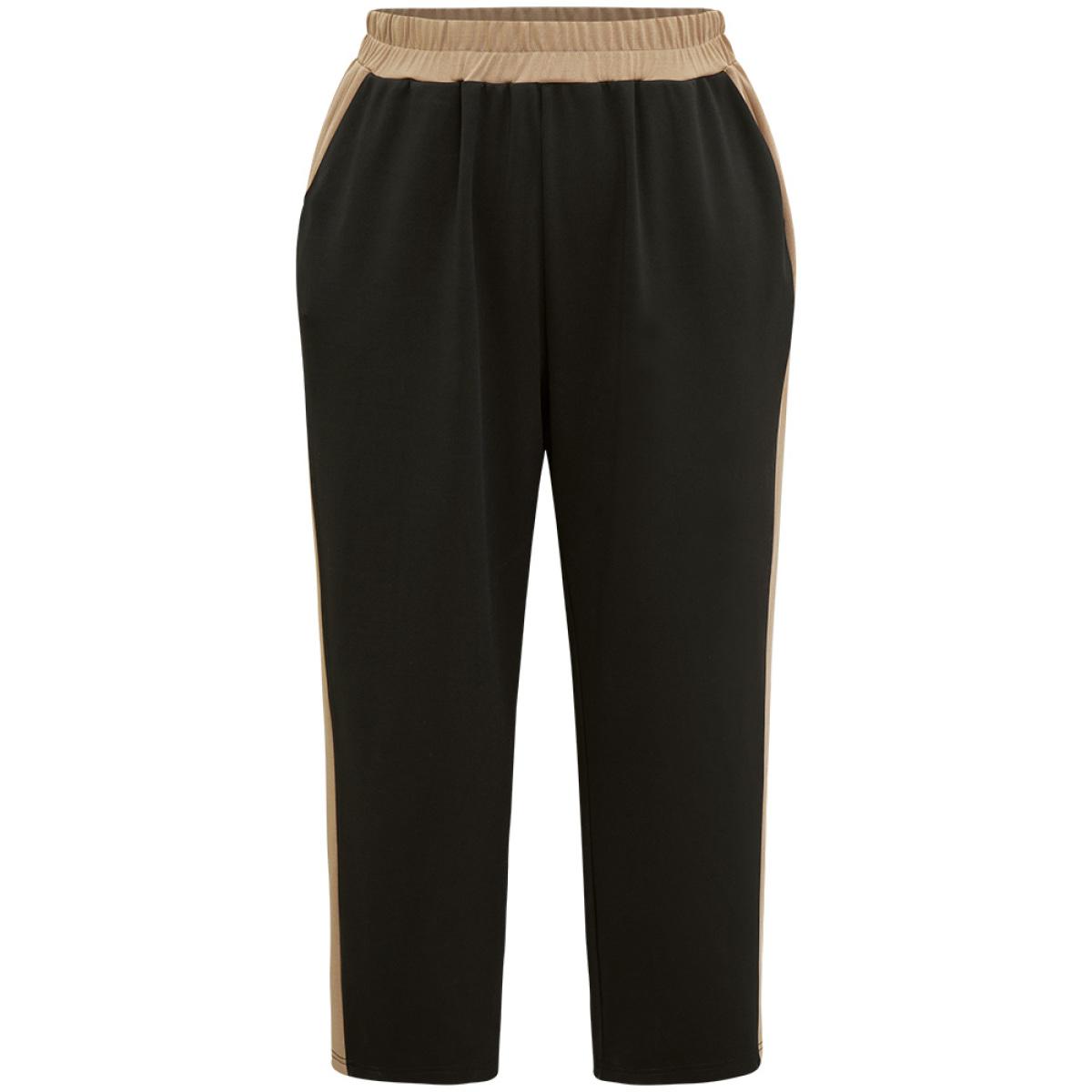 Plus Size Two Tone Elastic Waist Pocket Pants Women Black Office High Rise Office Pants BloomChic 30/6X Product Image