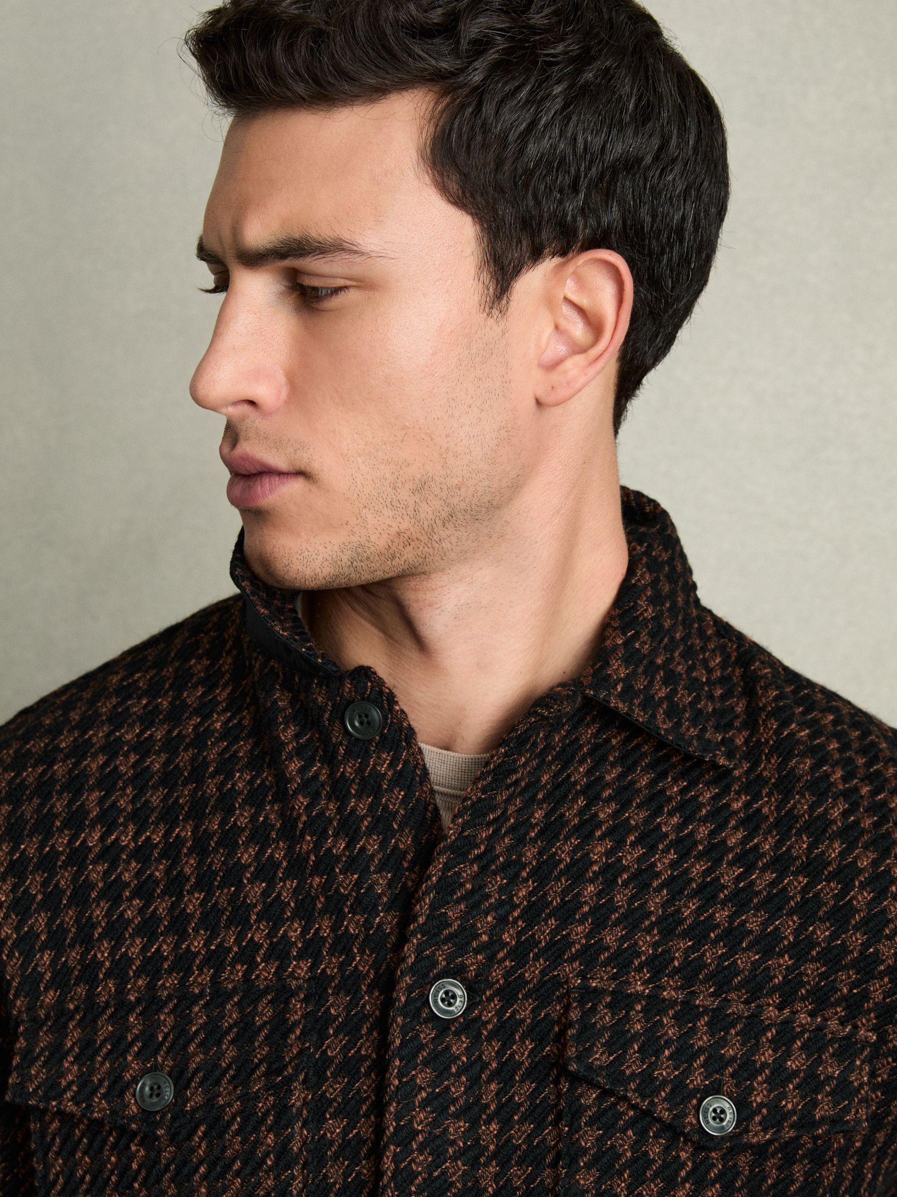 Brushed Houndstooth-Check Overshirt in Navy/Rust Product Image