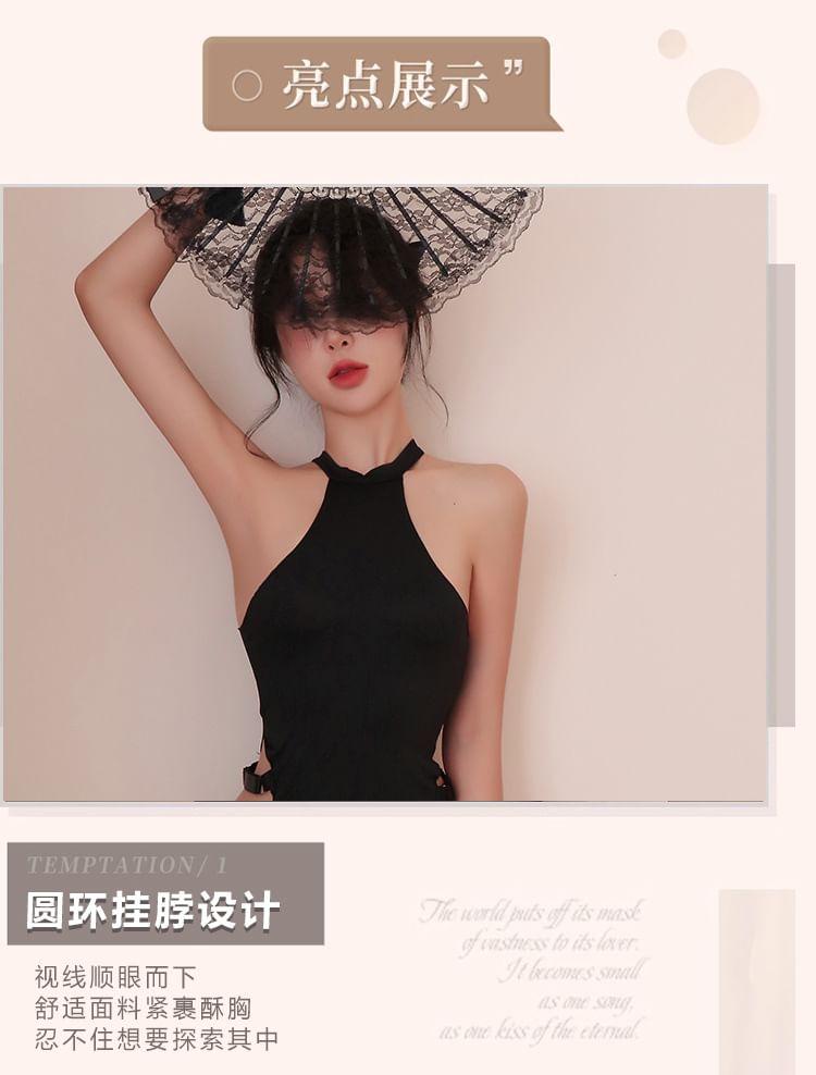 Set: Halter Plain Slit Chemise + G-String Product Image