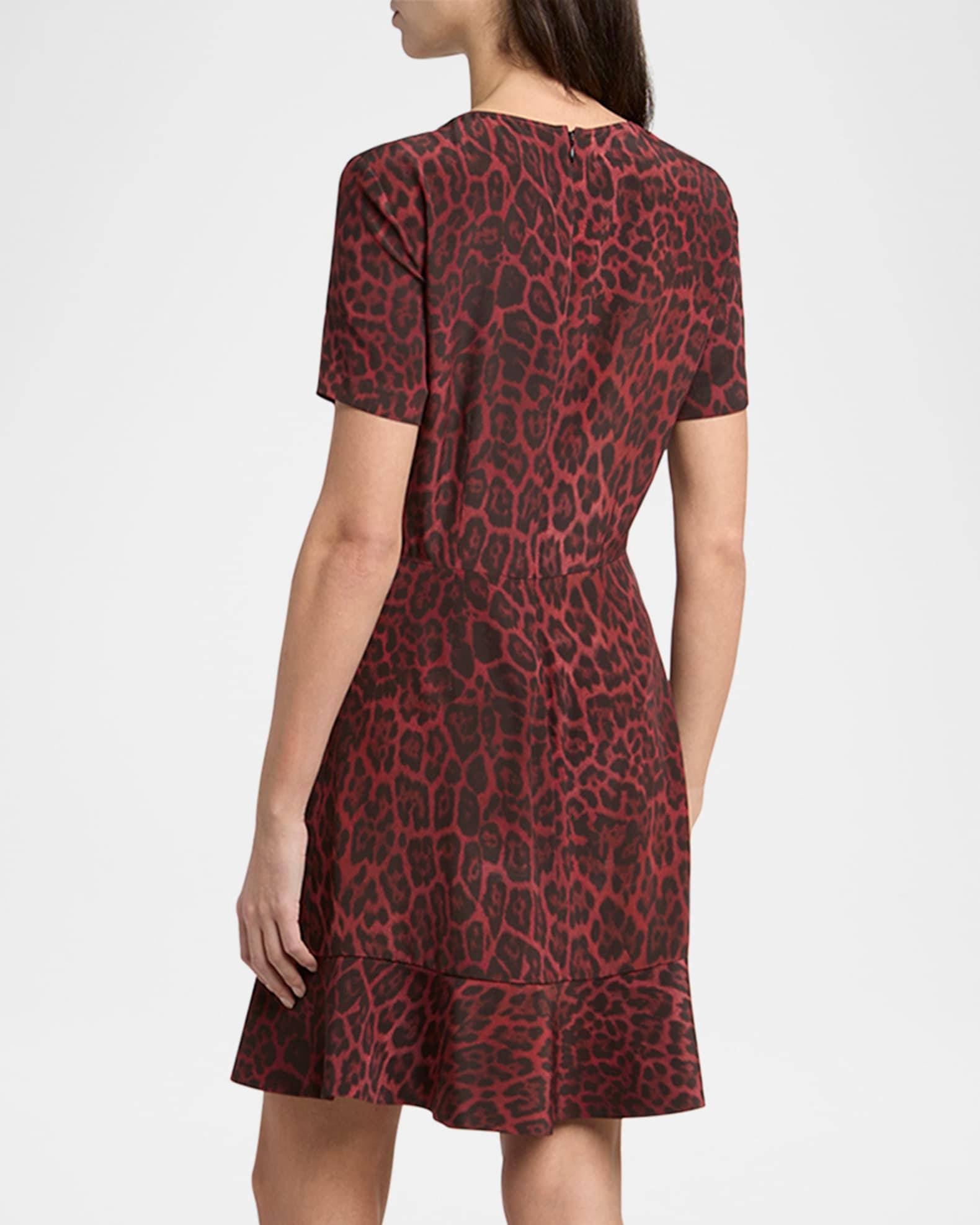Leopard Print Flared Hem Silk Dress Product Image