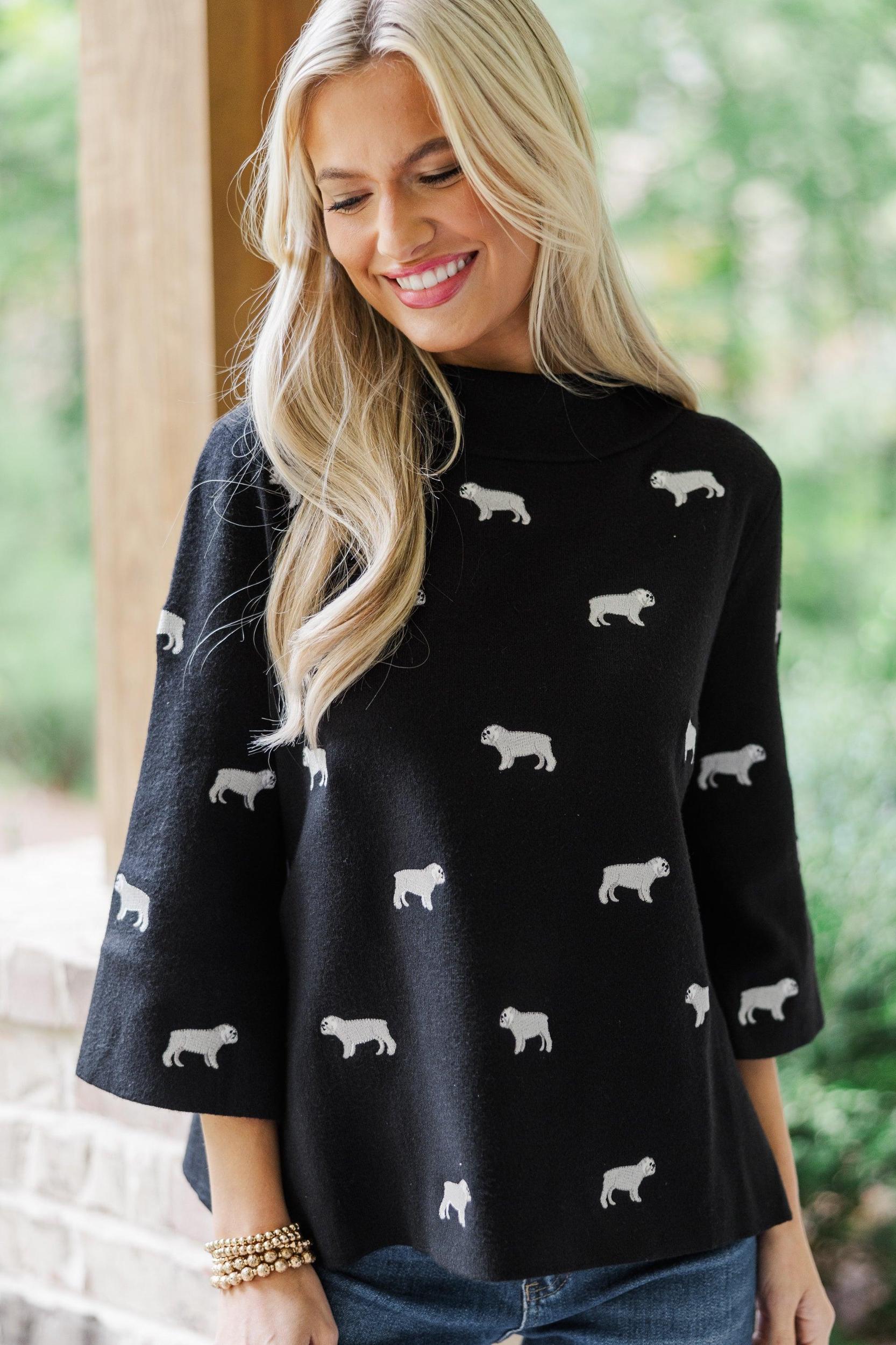 It All Works Black Bulldog Embroidered Sweater Female Product Image