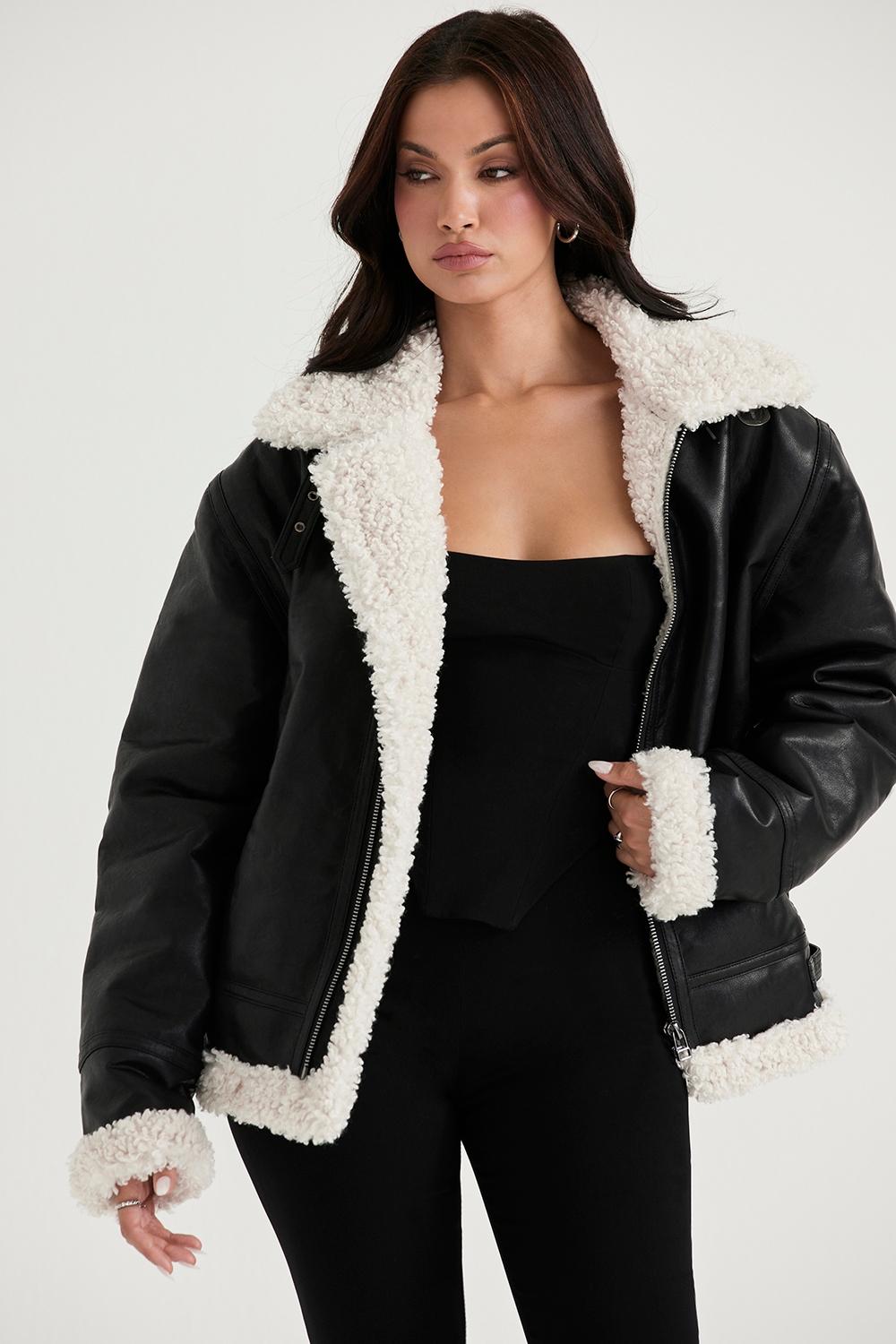 Madden  black vegan shearling aviator jacket Product Image