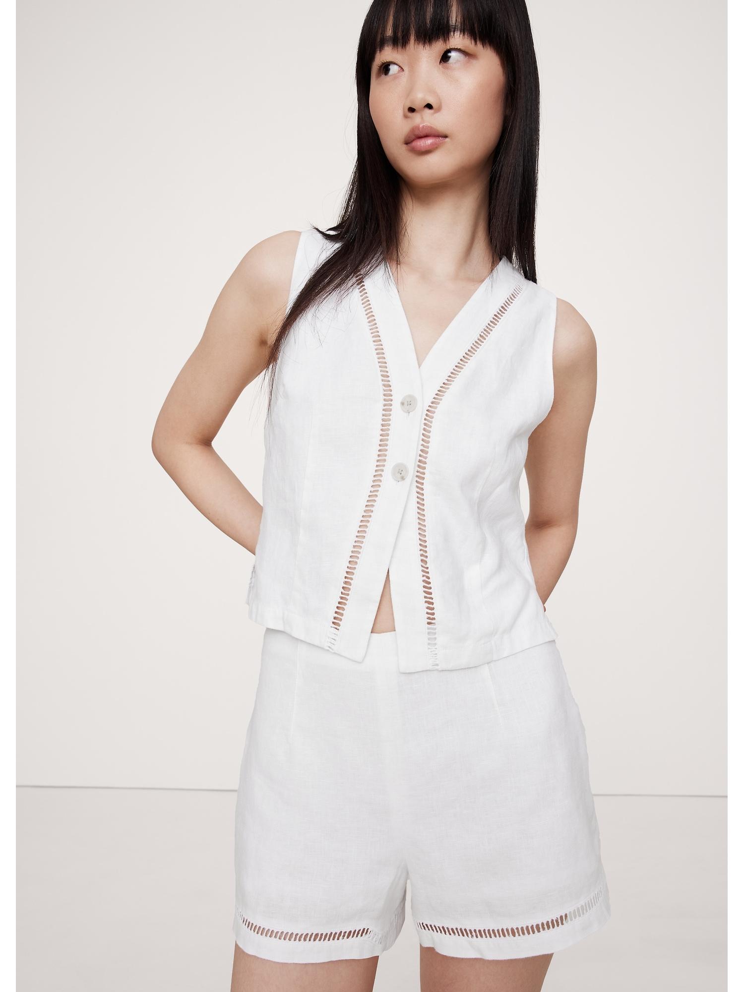 High-Rise Lace-Trim Linen 3" Short Product Image