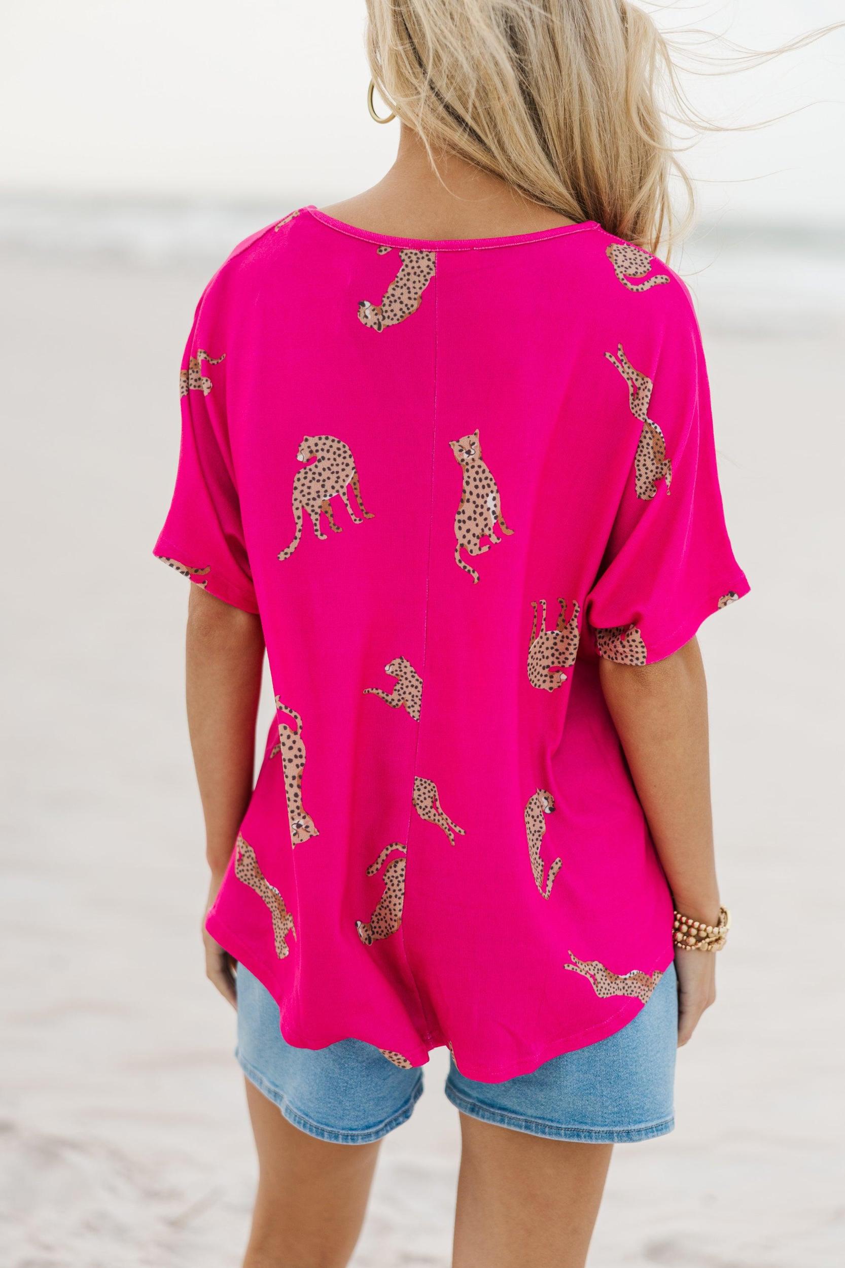 Take The Lead Fuchsia Pink Cheetah Top Female Product Image