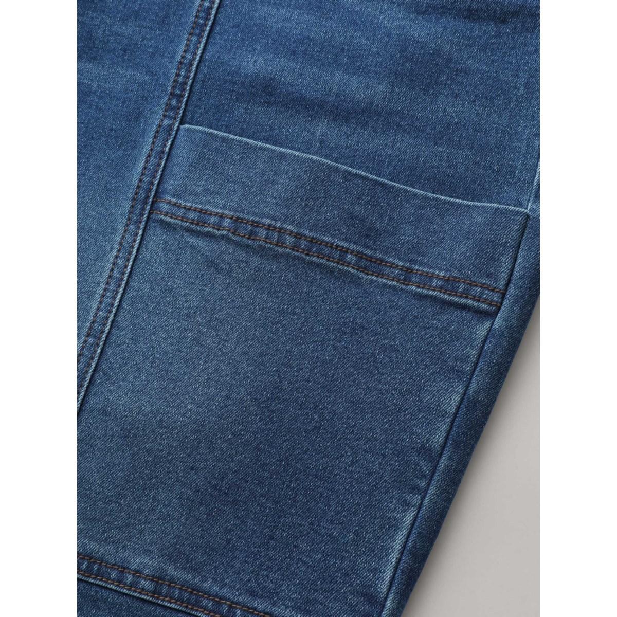 Plus Size Stretchy Waist Drawstring Straight-Leg Jeans Women Bluevintage Leisure Elastic Waist High stretch Slanted pocket Jeans BloomChic 28/5X Product Image