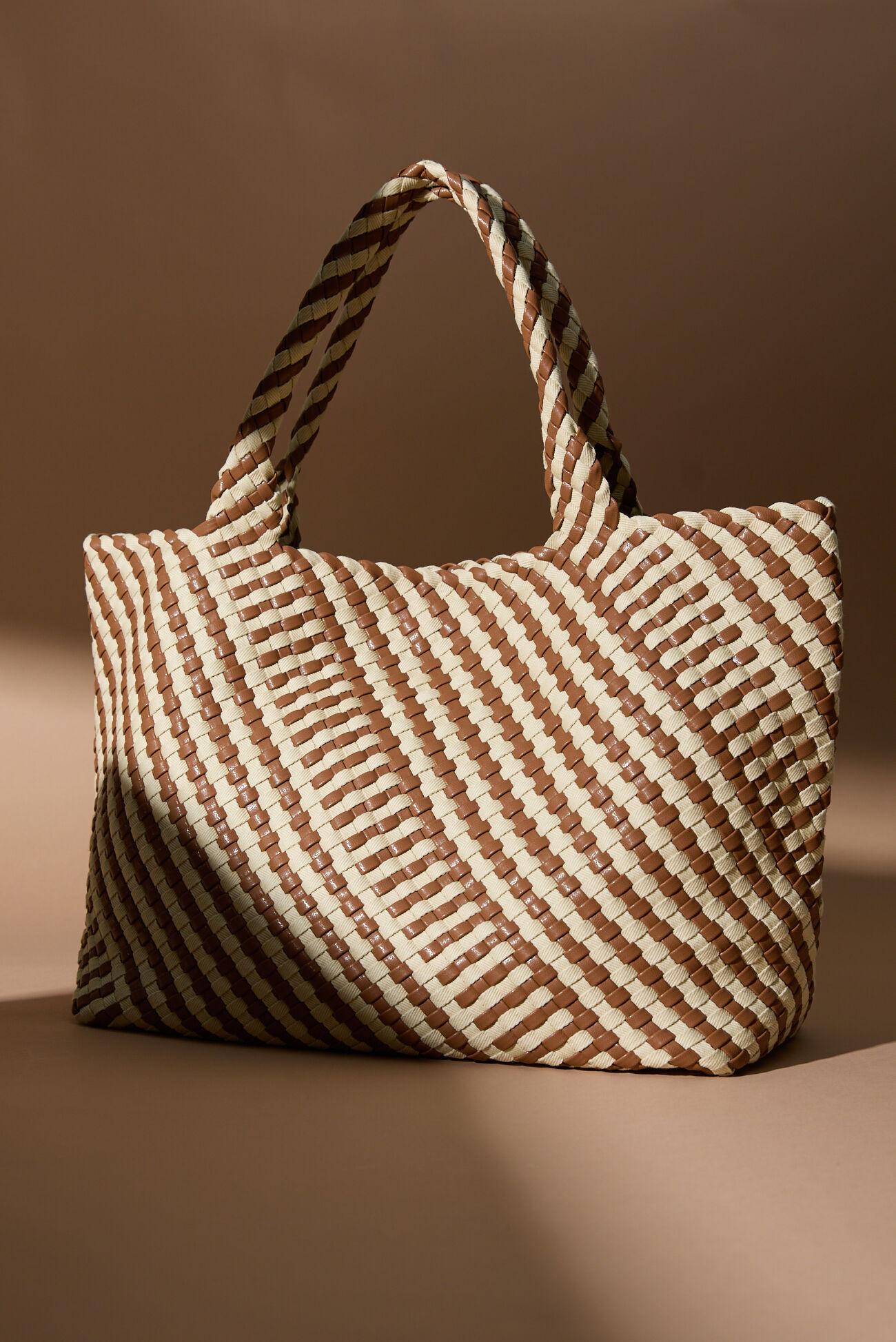 Woven Checkered Tote And Pouch Set Product Image
