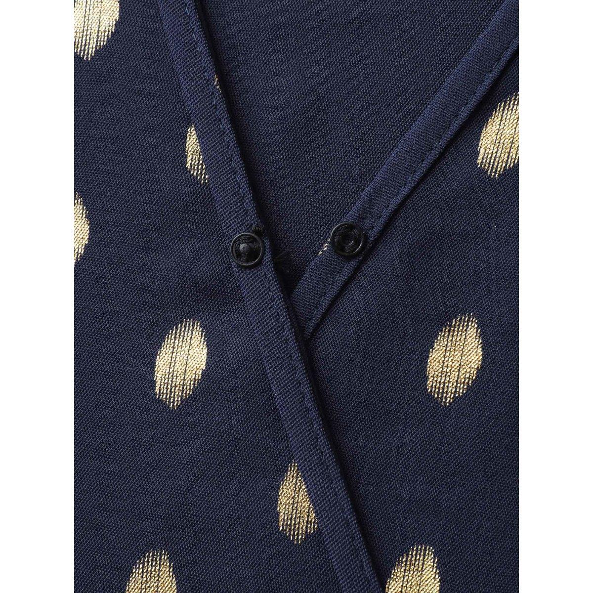 Plus Size Gold Polka Dots Waist-Defining Midi Dress Indigo Women Party&Cocktail Overlapping Overlap Collar Sleeveless Curvy BloomChic 12/L Product Image