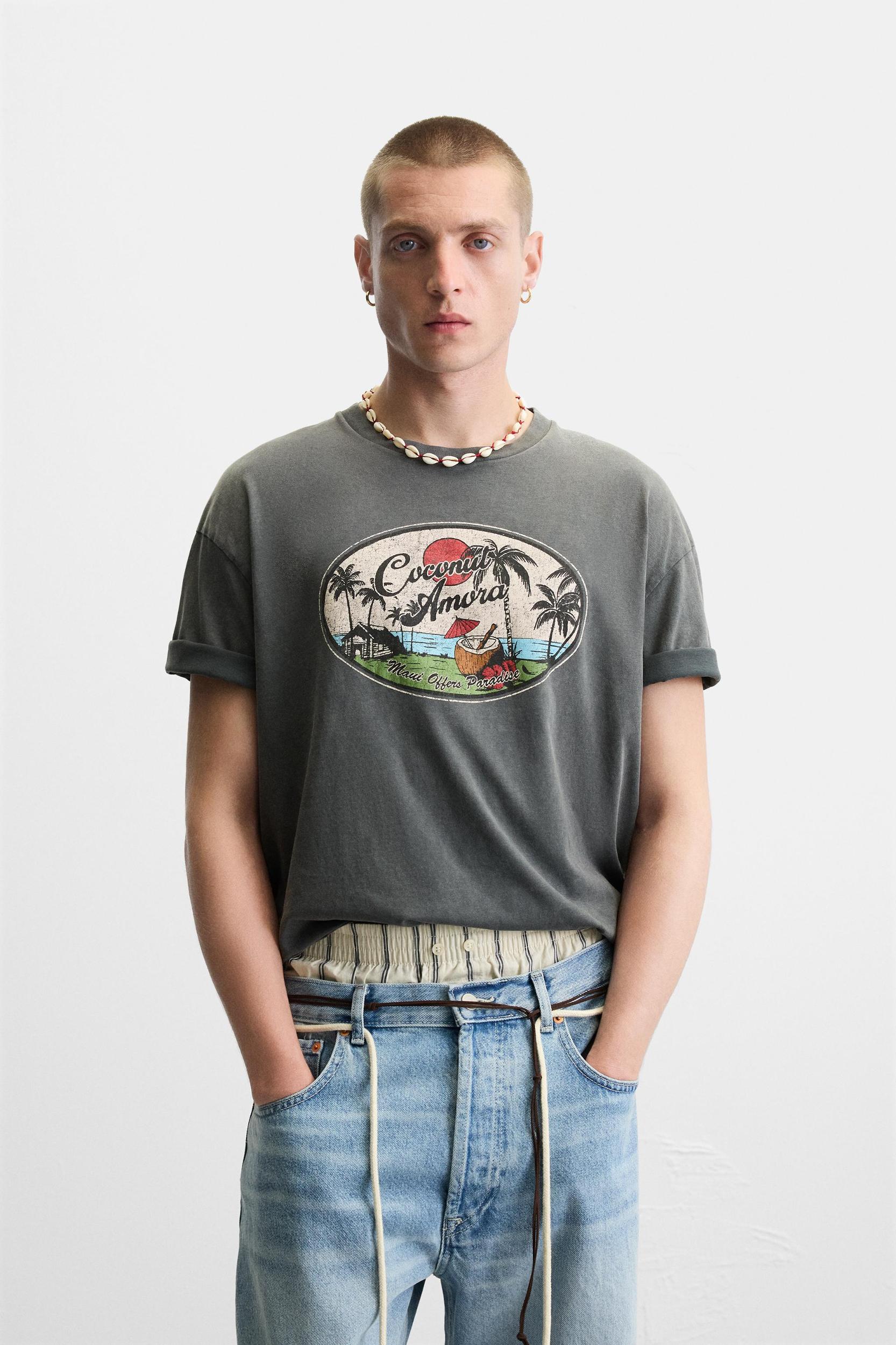 WASHED T-SHIRT WITH CONTRAST PRINT Product Image