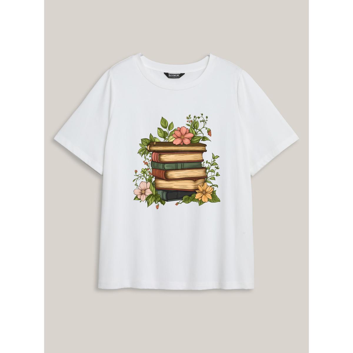 Plus Size Floral Love Print Round Neck T-Shirt Originalwhite Women Non Natural Flowers Round Neck Casual T-shirts BloomChic 30/6X Product Image