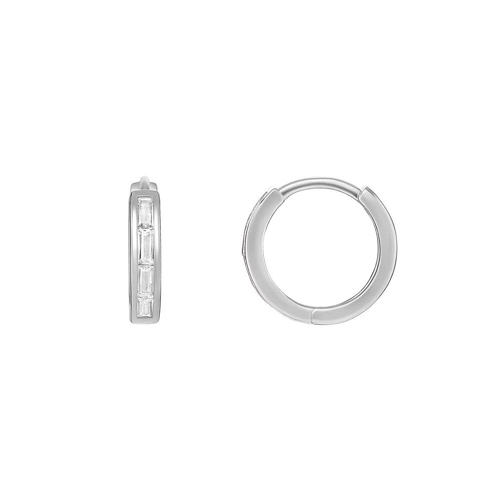PRIMROSE Sterling Silver Baguette Cubic Zirconia Hoop Earrings, Women's, Sterling Clear Product Image