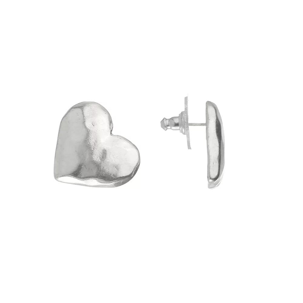 Bella Uno Worn Silver Hammered Heart Stud Earrings, Women's, Gold Tone Product Image