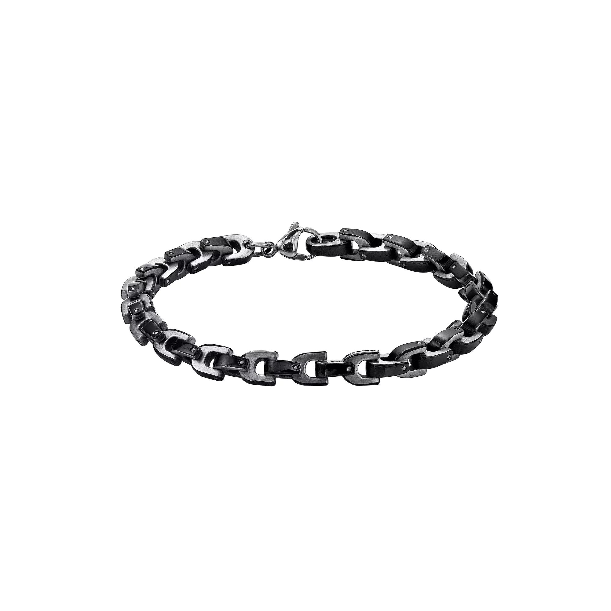 LYNX Men's Stainless Steel Bracelet with Black Ion-Plated Accents, Size: 8.5", Two Tone Product Image