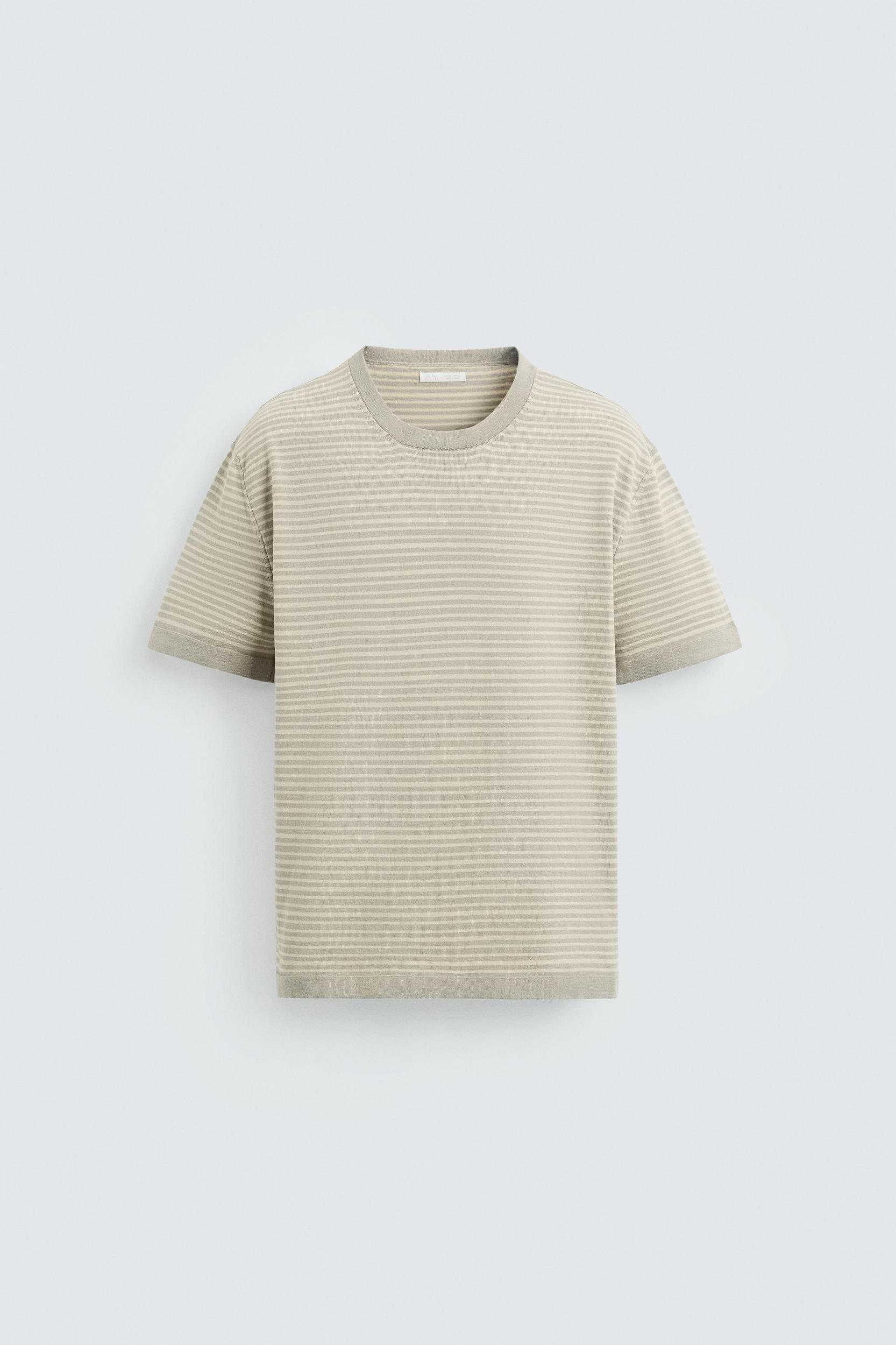 STRIPED COTTON LINEN KNIT T-SHIRT Product Image