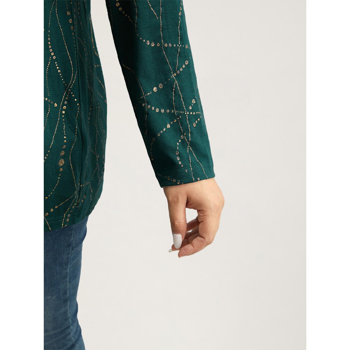 Plus Size Polka Dot Contrast Round Neck T-shirt DarkGreen Women Leisure Contrast Polka Dot Round Neck Casual T-shirts BloomChic 18-20/2X Product Image