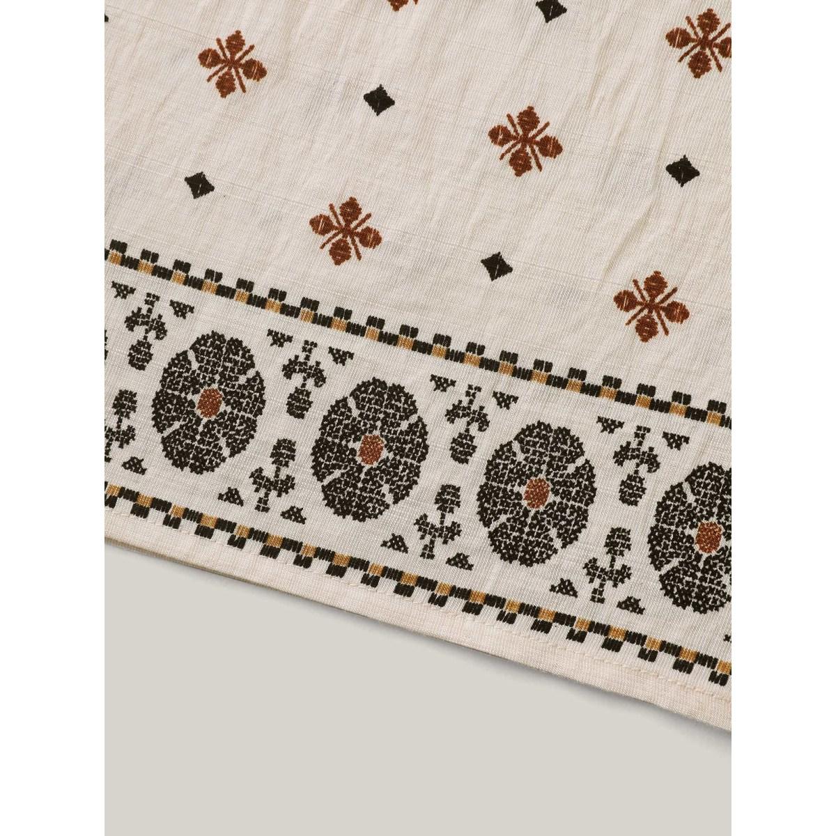 Plus Size Beige Rayon Embroidered Pleated Blouse Women Short sleeve Square Neck Vacation Blouses BloomChic 26/4X Product Image