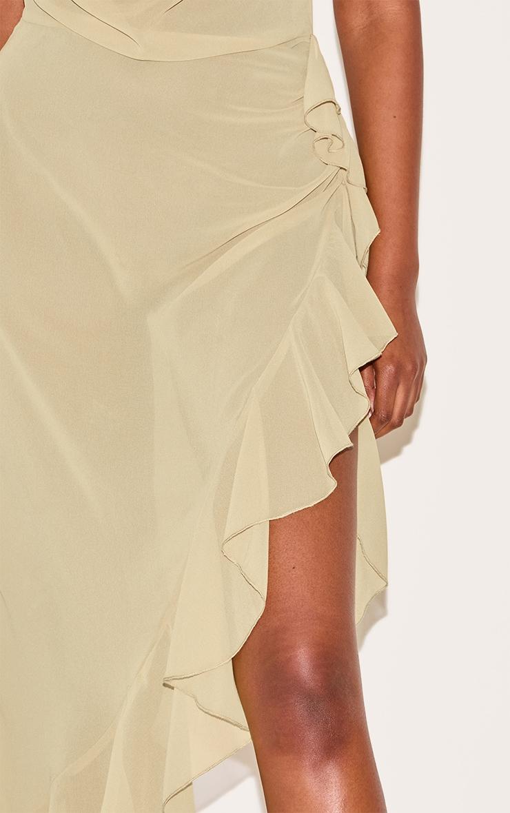 Mustard Cowl Ruffle Split Detail Midi Dress Product Image