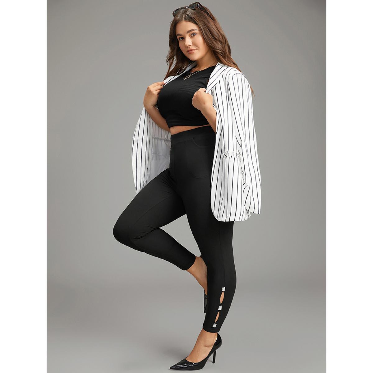 Plus Size Rhinestone High Rise Skinny Leggings Women Black Elegant High stretch Skinny High Rise Dailywear Leggings BloomChic 12/L Product Image