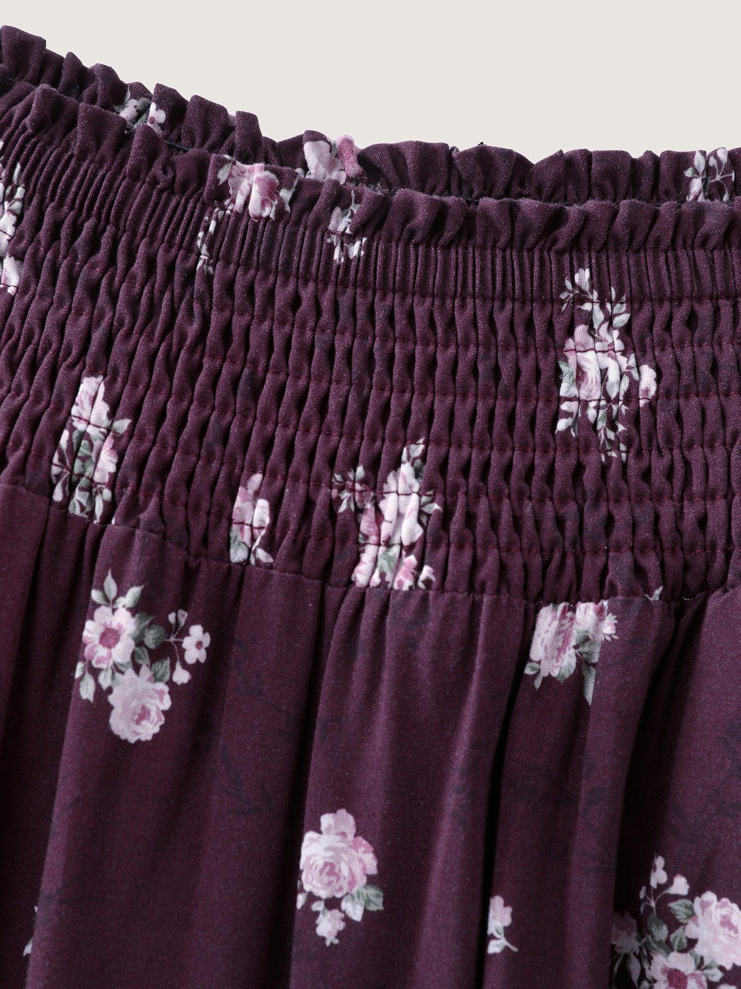 Floral Shirred Waist Tiered Maxi Skirt Female Product Image