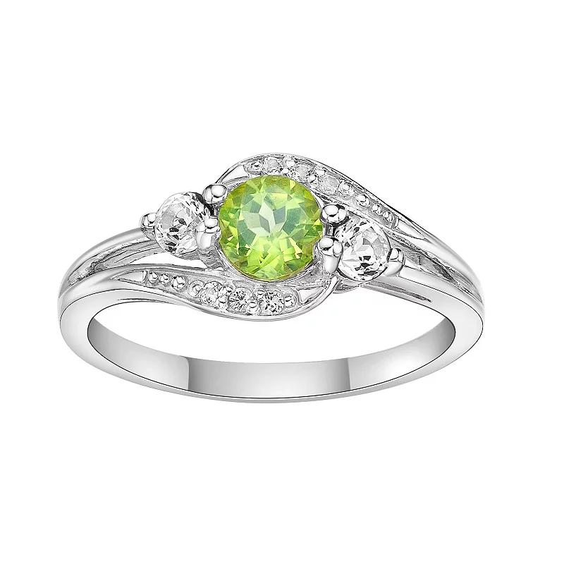 Gemminded Sterling Silver Peridot, White Topaz and Lab-Created White Sapphire Ring, Women's,  Product Image