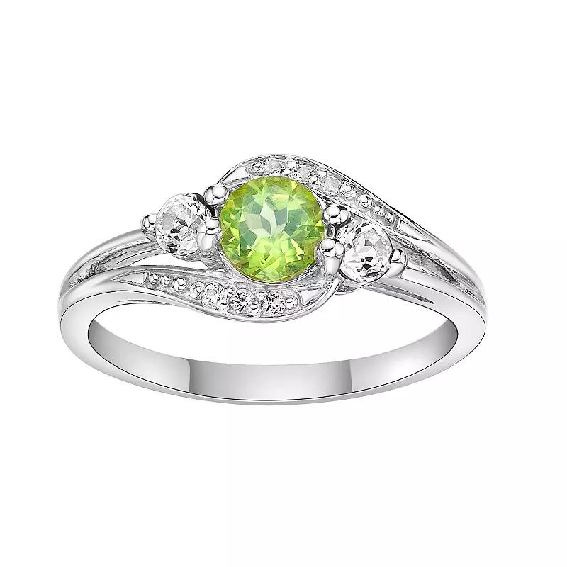 Gemminded Sterling Silver Peridot, White Topaz and Lab-Created White Sapphire Ring, Women's,  Product Image