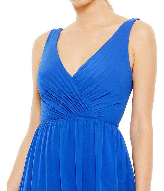 Mac Duggal Chiffon V-Neck Sleeveless Tiered Ruffle Fit & Flare Mini Dress Product Image