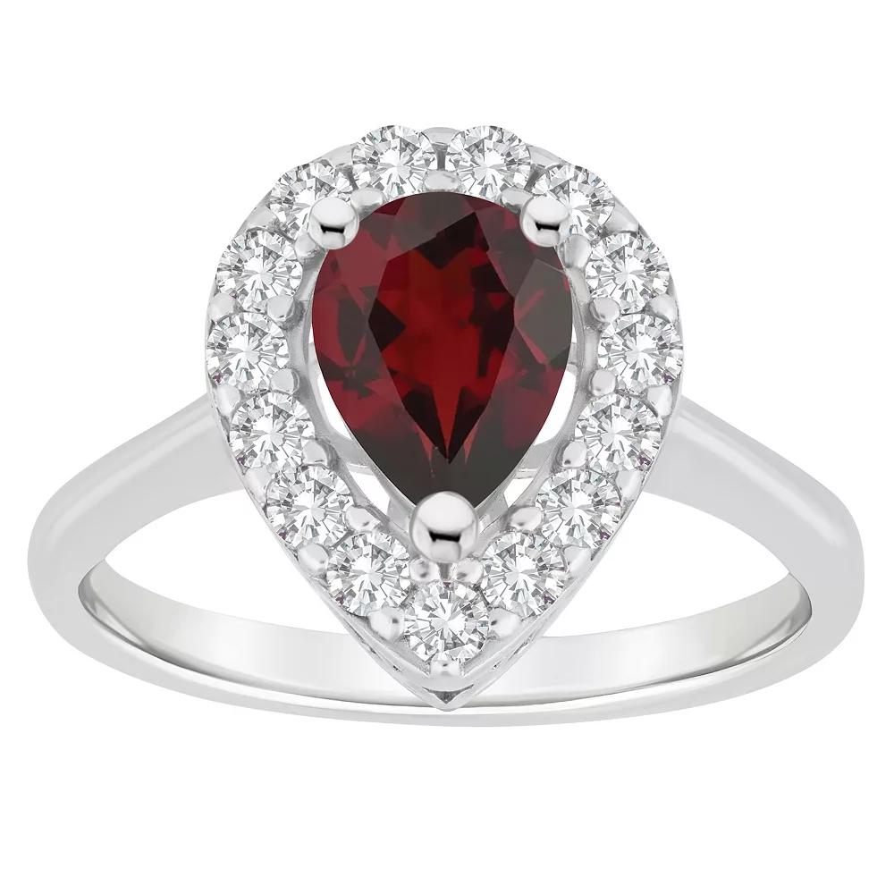 Celebration Gems Sterling Silver Pear Shape Gemstone Halo Ring, Women's,  Product Image
