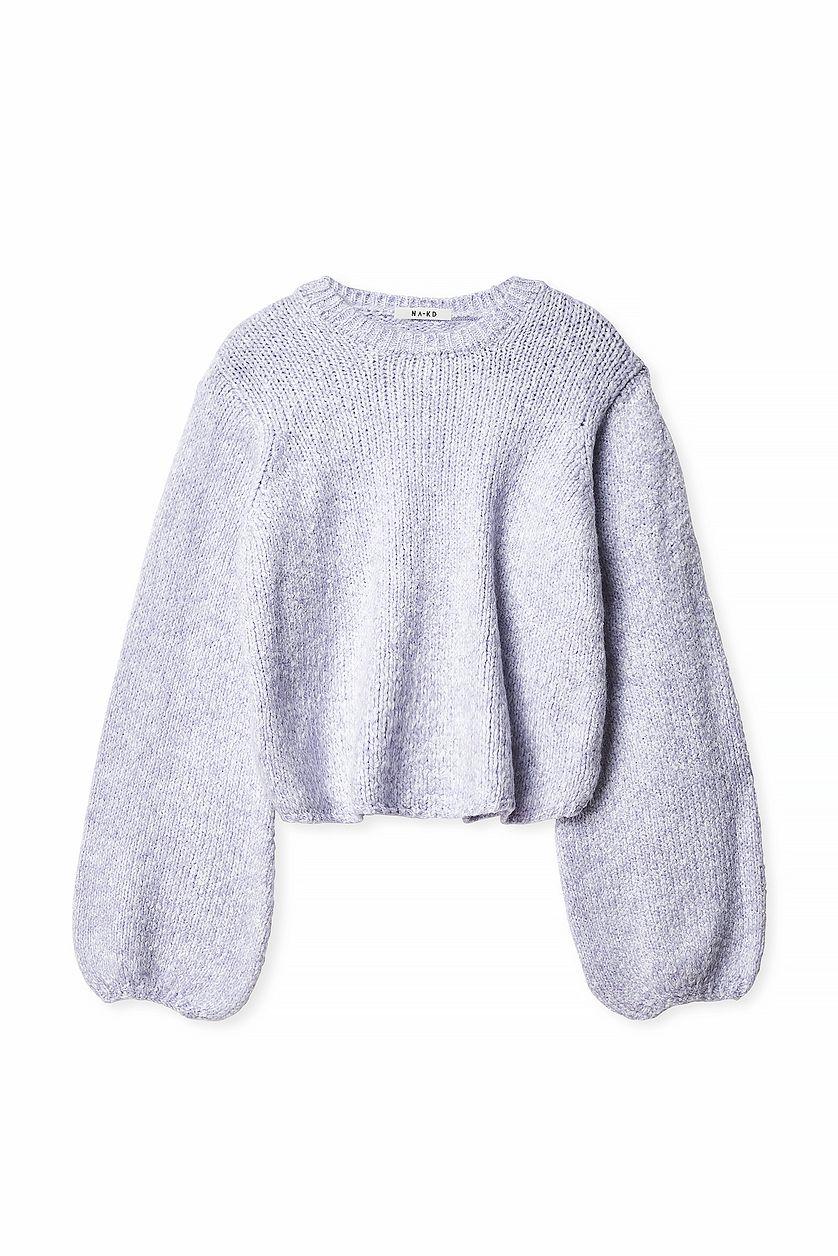 Knitted Open Back Balloon Sleeve Sweater Product Image