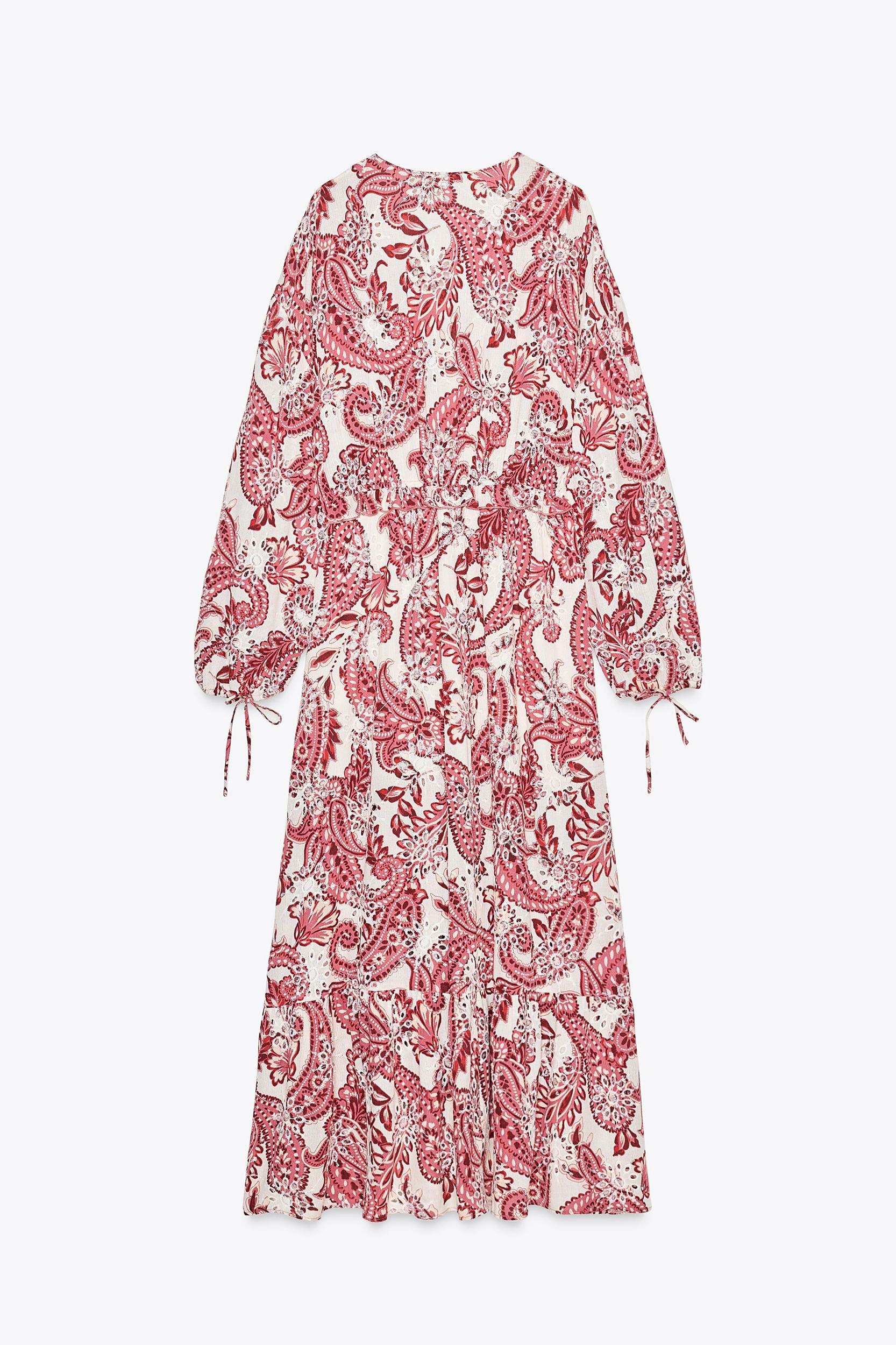 PRINTED MIDI DRESS WITH EMBROIDERED EYELETS Product Image