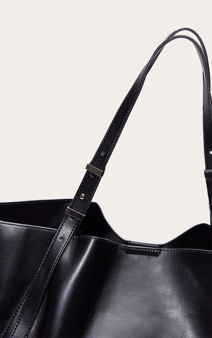 Black PU Adjustable Strap Tote Bag Product Image