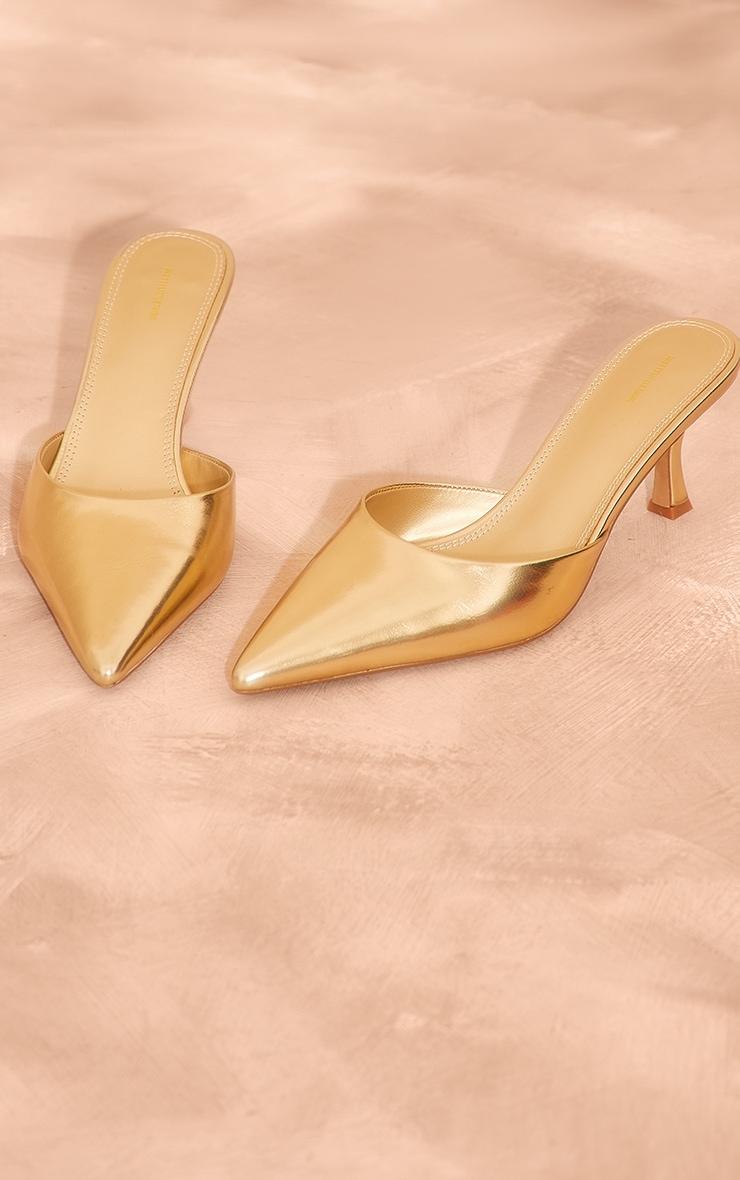 Gold PU Point Toe Low Heeled Mules Product Image