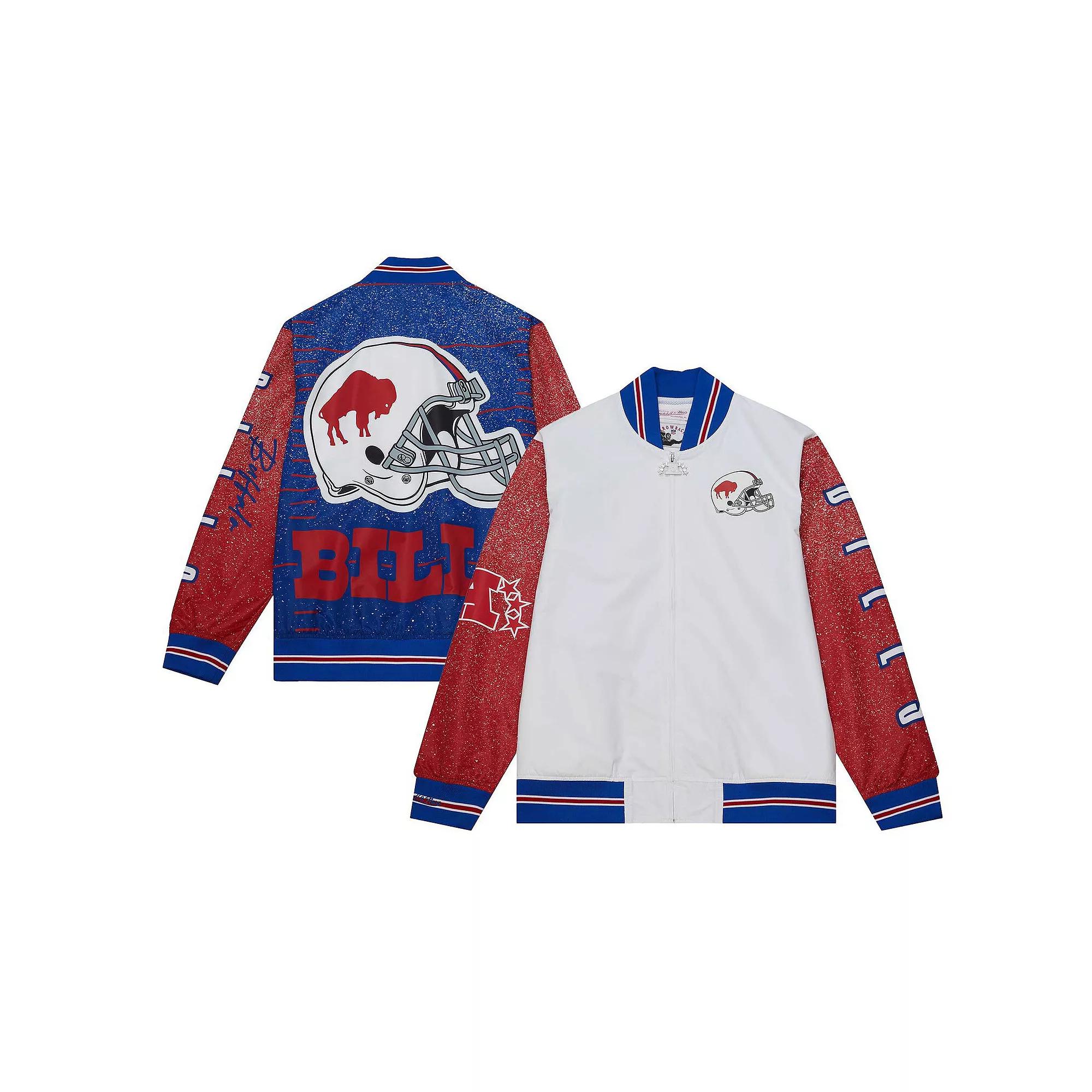 Men's Mitchell & Ness  White Buffalo Bills Team Burst Warm-Up Full-Zip Jacket, Size: XL Product Image