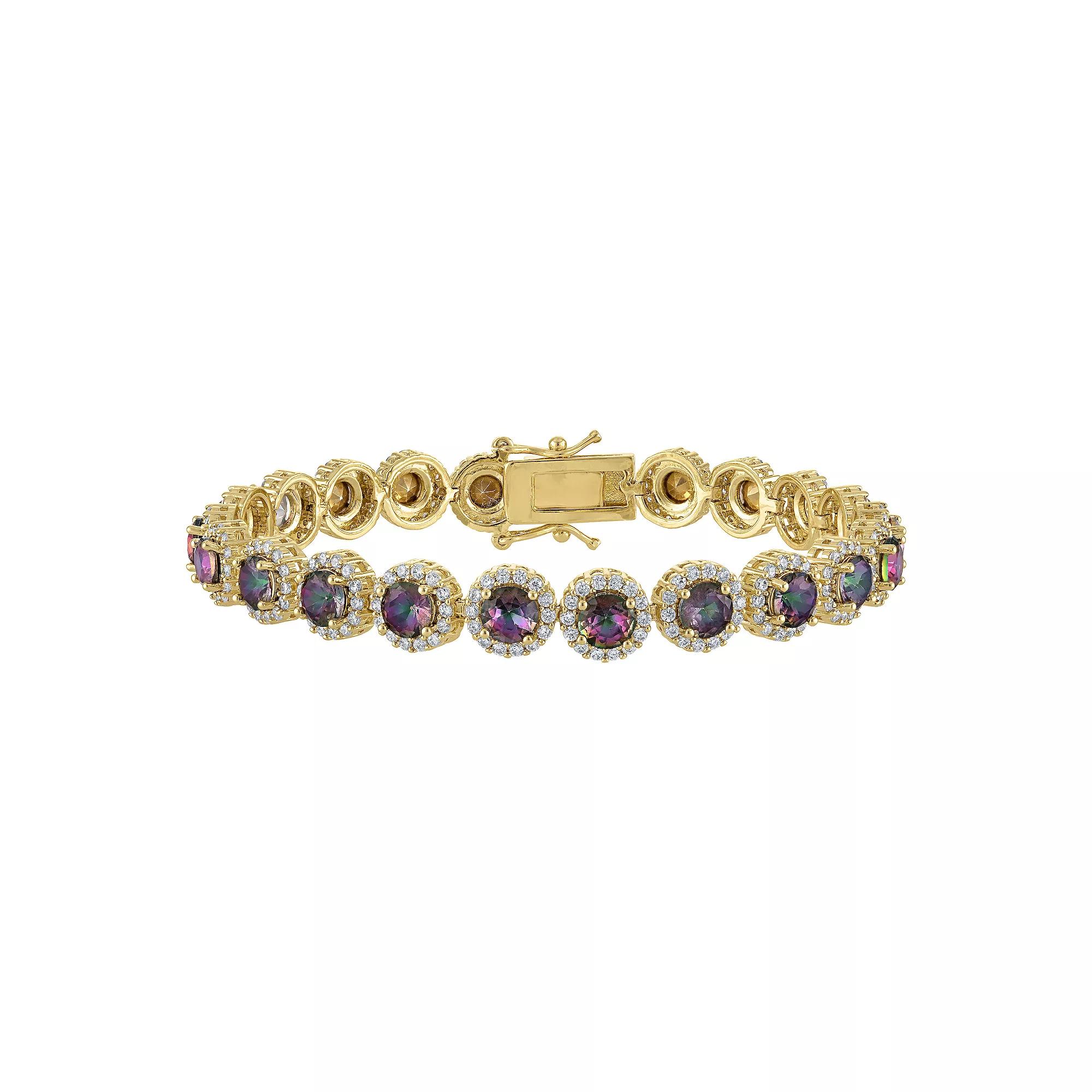 Ivy Sharpe Gold Plated Simulated Gemstone Halo Tennis Bracelet, Womens Gold Tone Team Product Image