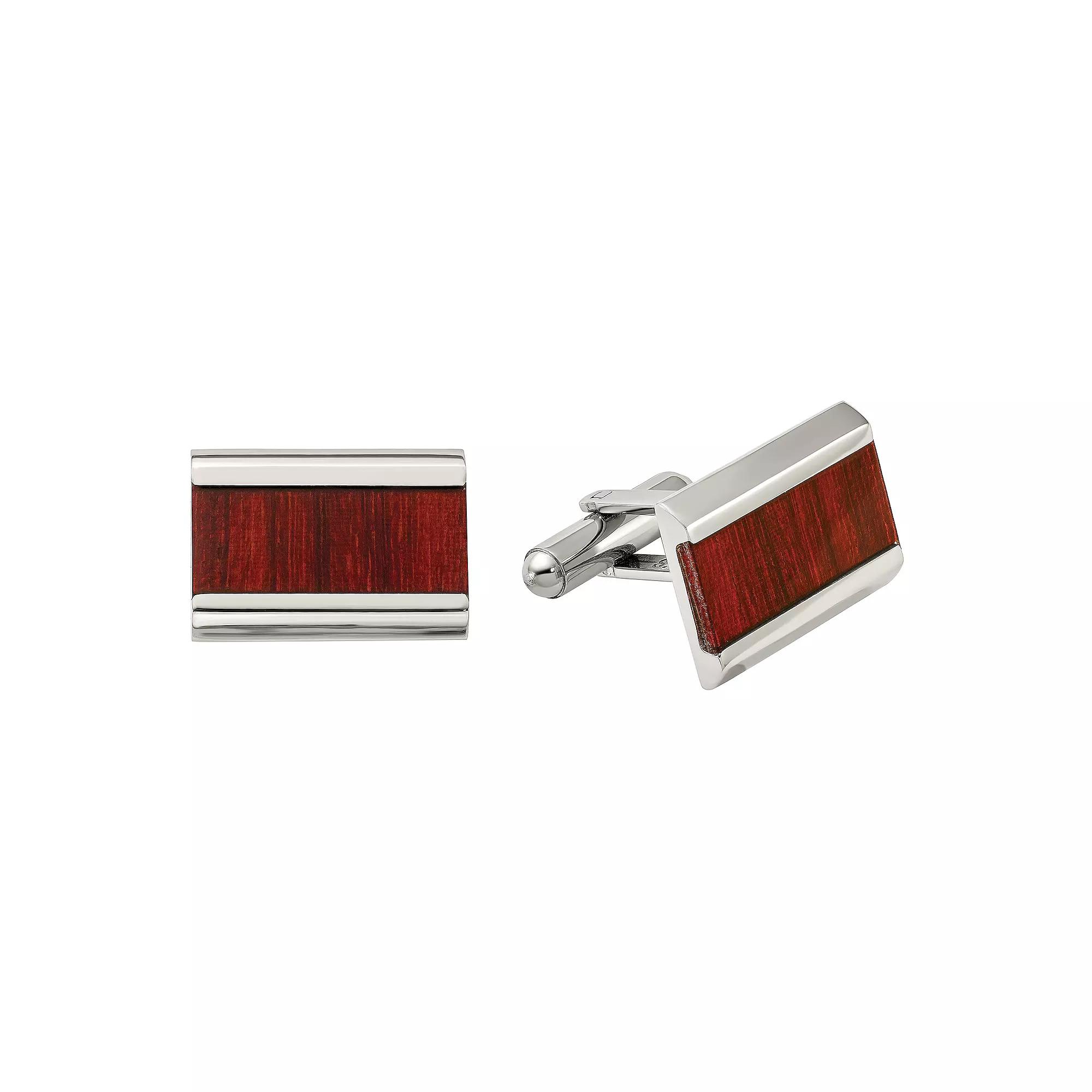 Men's Stainless Steel Rectangle Koa Wood Cufflinks Product Image