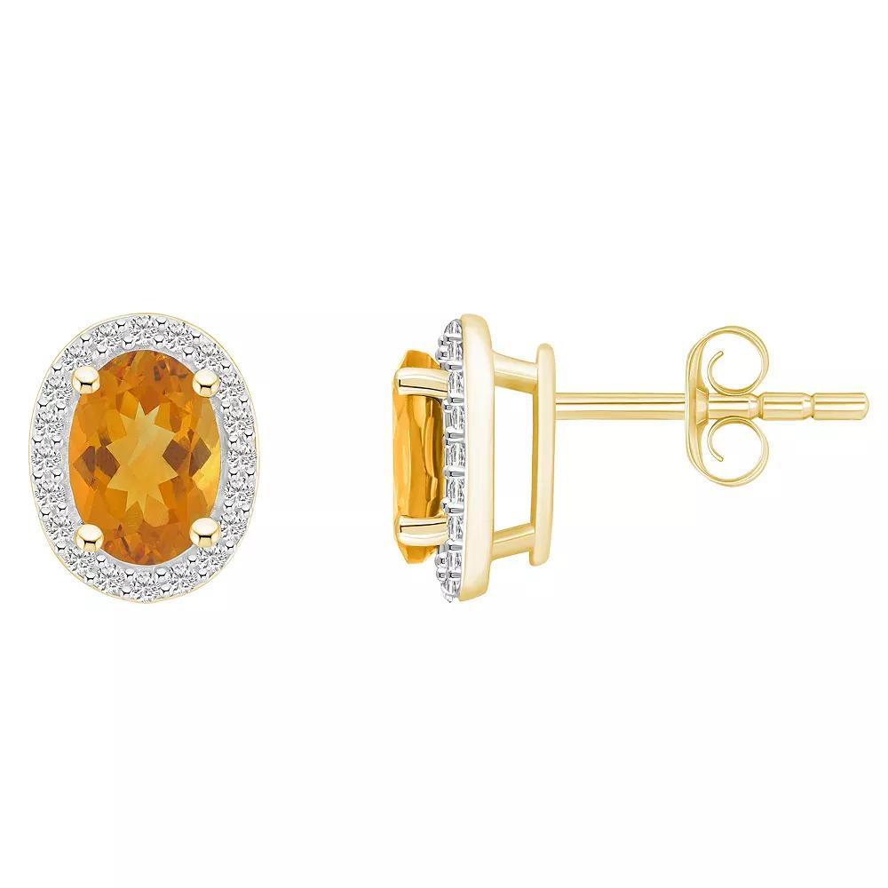 Celebration Gems 10k Gold Oval Gemstone & Lab-Created White Sapphire Halo Stud Earrings, Women's, Citrine Product Image