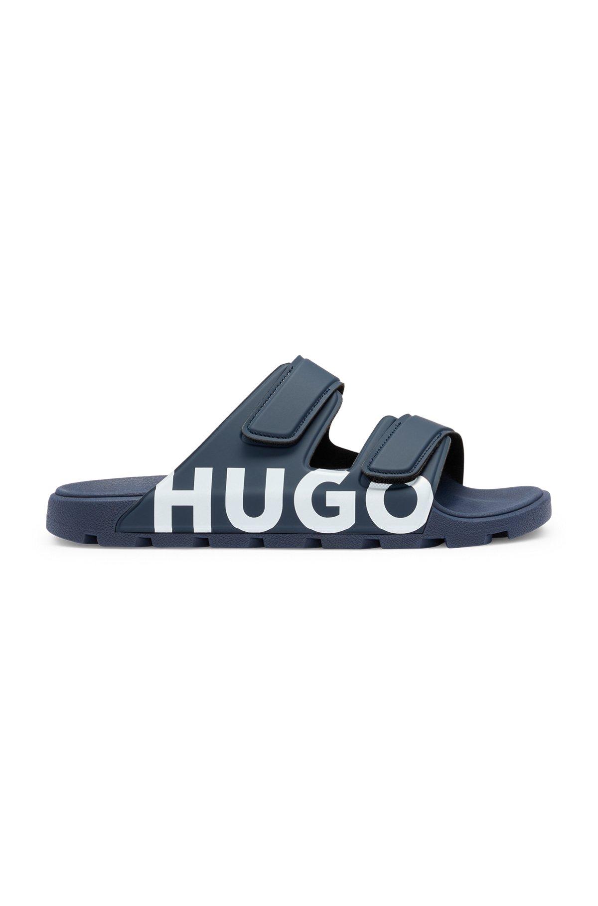 HUGO - Logo sandals with double touch-closure straps - Dark Blue Product Image