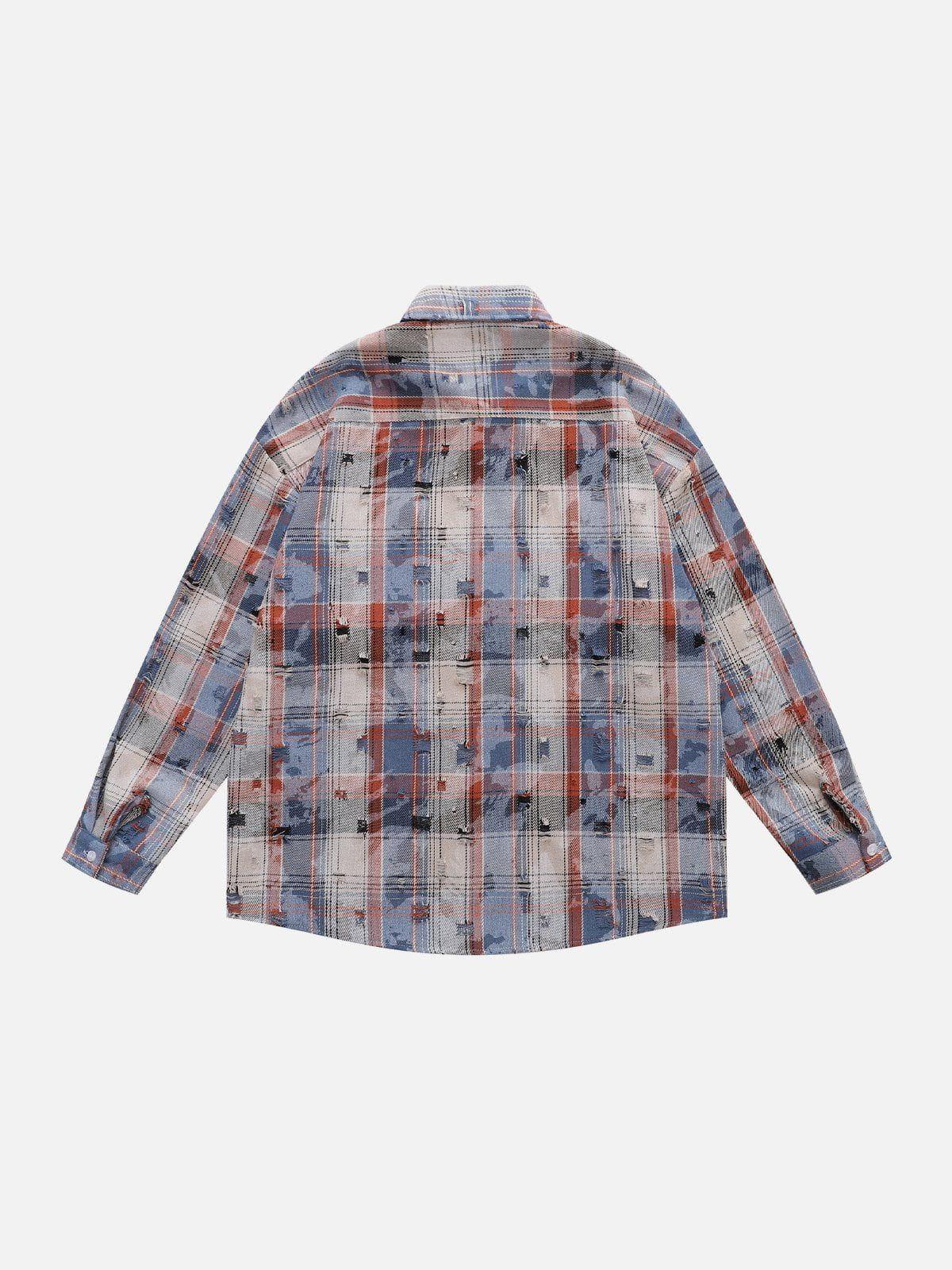 Aelfric Eden Plaid Distressed Long Sleeve Shirt Product Image