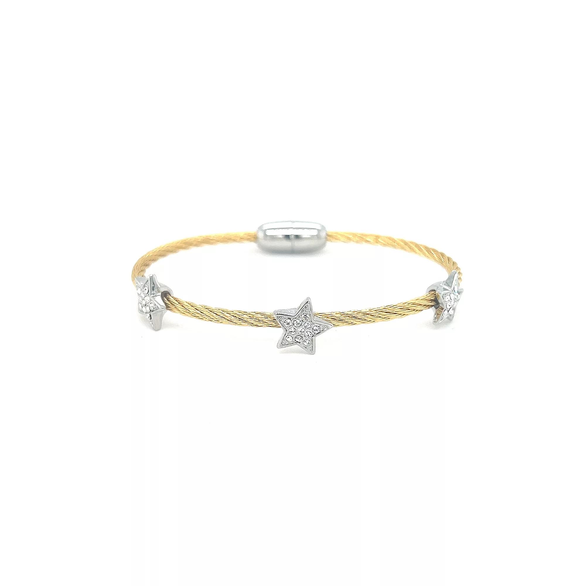 Juvell Two Tone 18k Gold Plated Cubic Zirconia Star Bangle Bracelet, Women's, Size: 7" Product Image