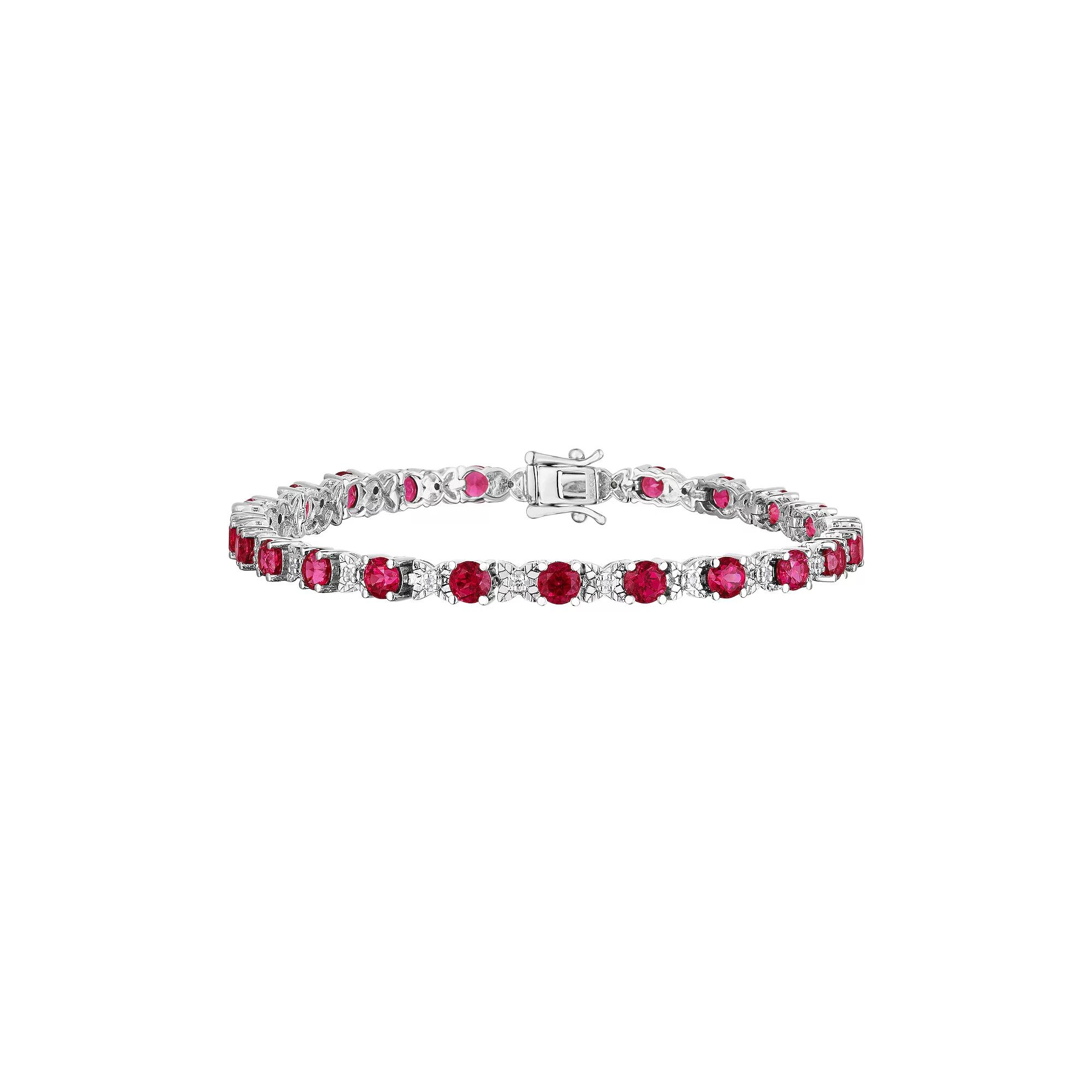 Sterling Silver Rhodolite Garnet & 1/10 Carat T.W. Diamond Bracelet, Women's, Size: 7 Product Image