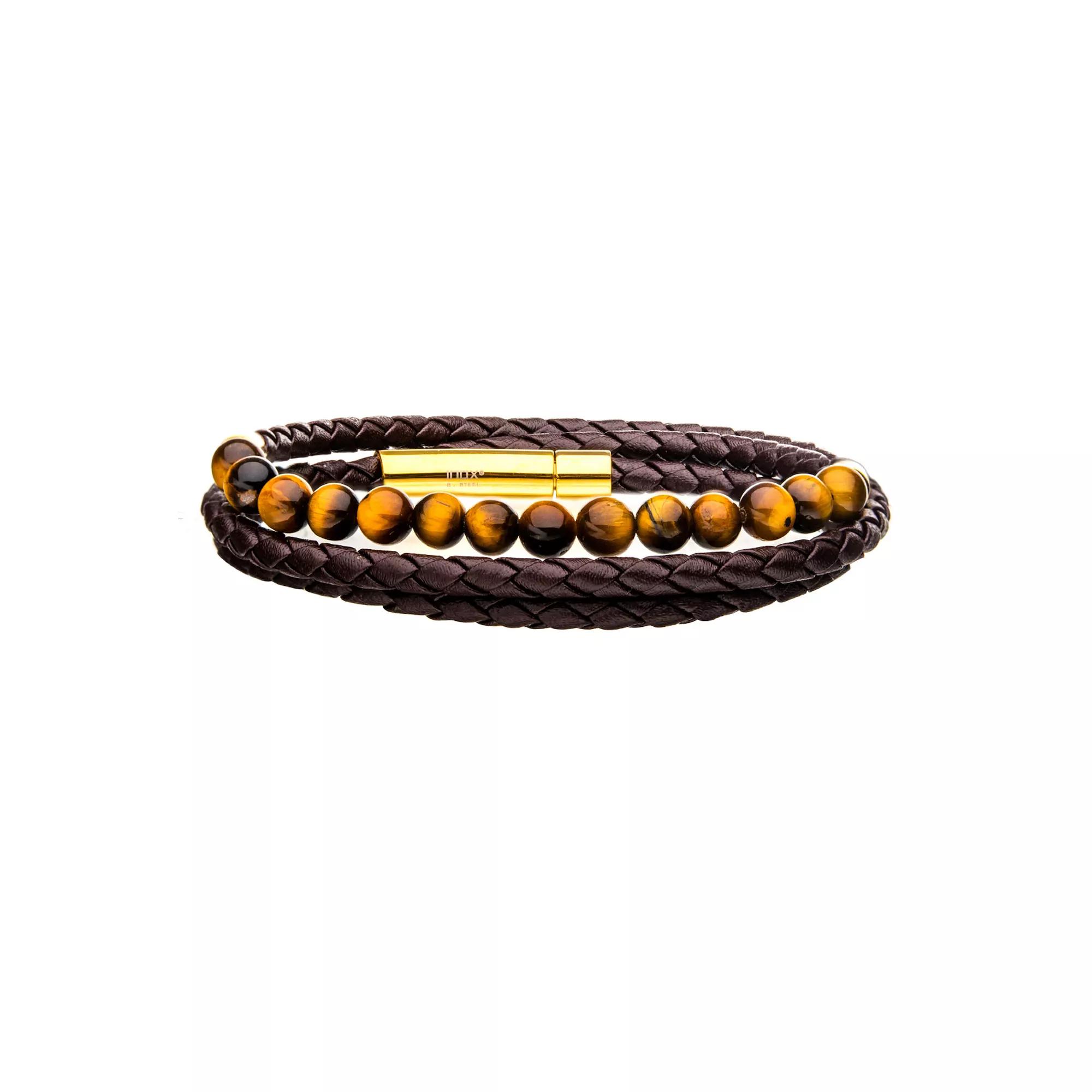 Men's Double Wrap Beaded Leather Bracelet,  Product Image