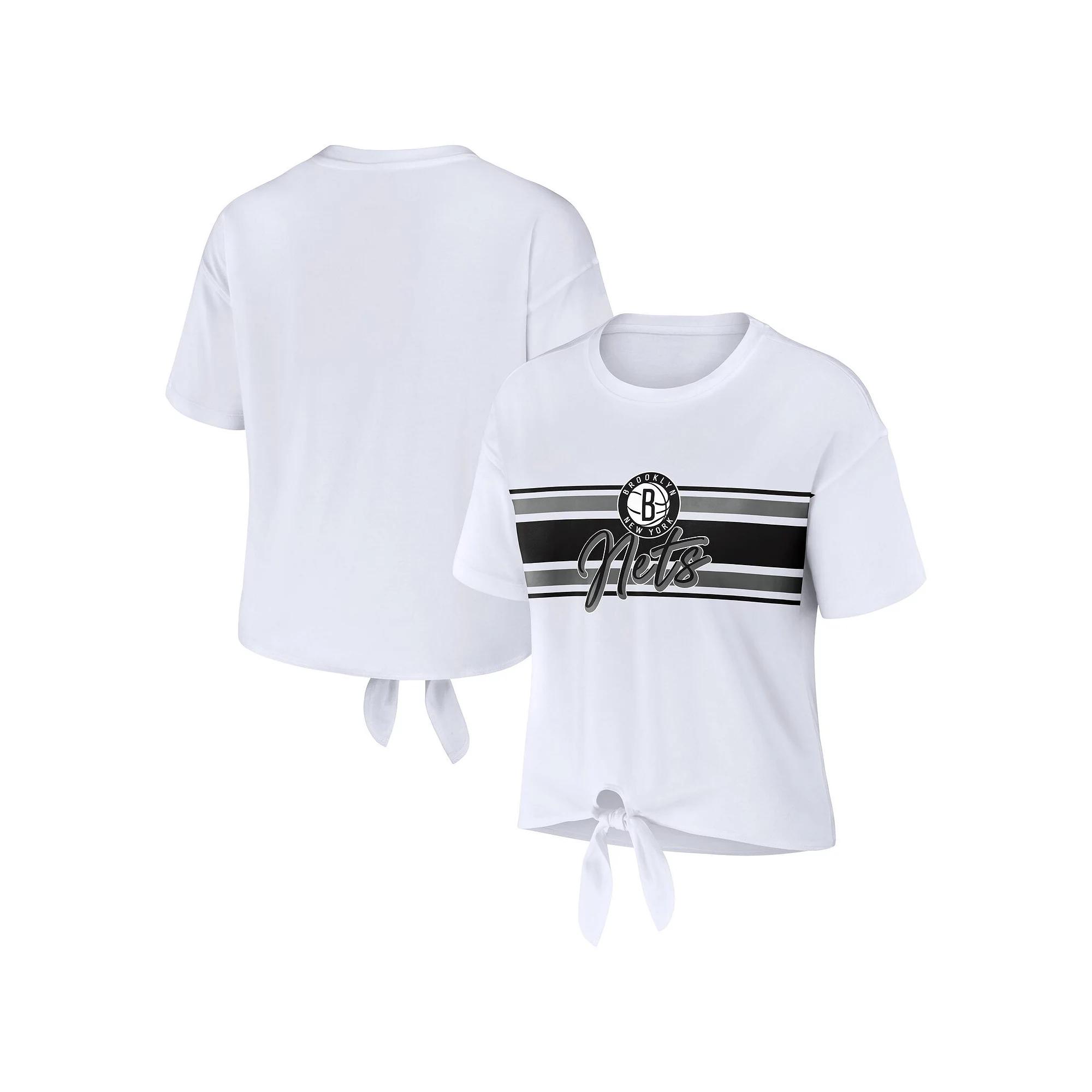 Women's WEAR by Erin Andrews White Brooklyn Nets Tie-Front T-Shirt,  Product Image