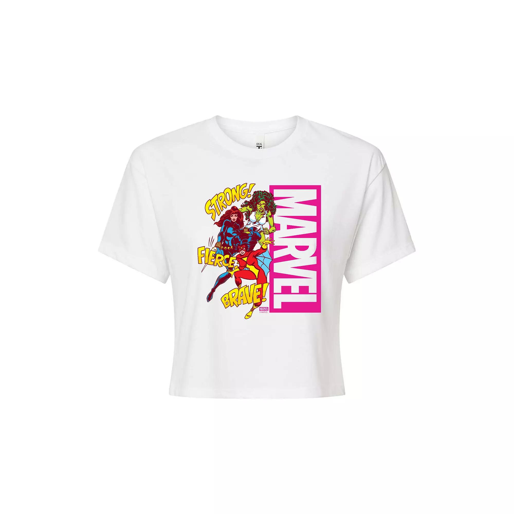 Juniors' Marvel Women Strong Fierece Brave Cropped Tee, Girl's,  Product Image