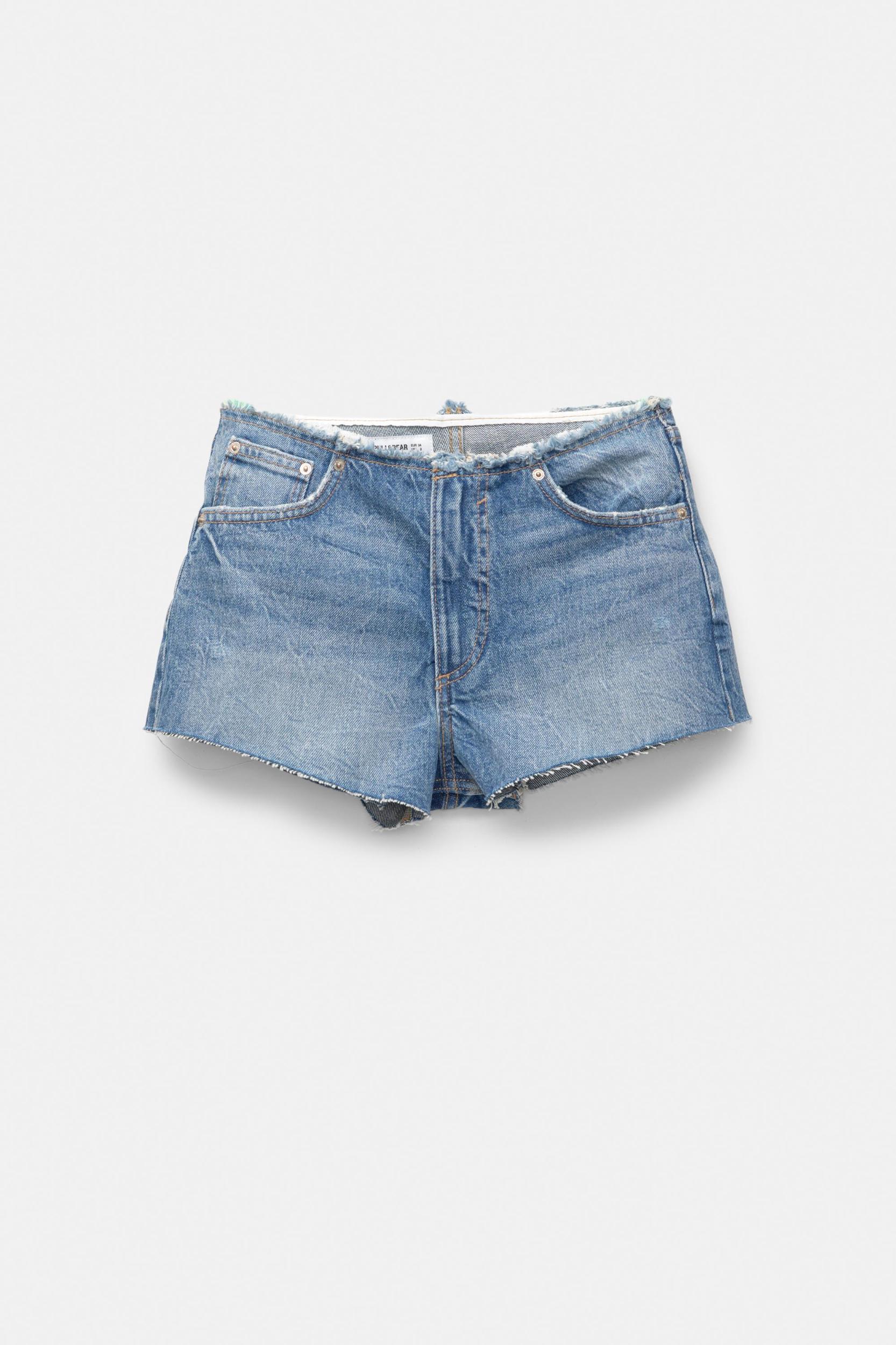 Mid-rise denim shorts with no waist Product Image