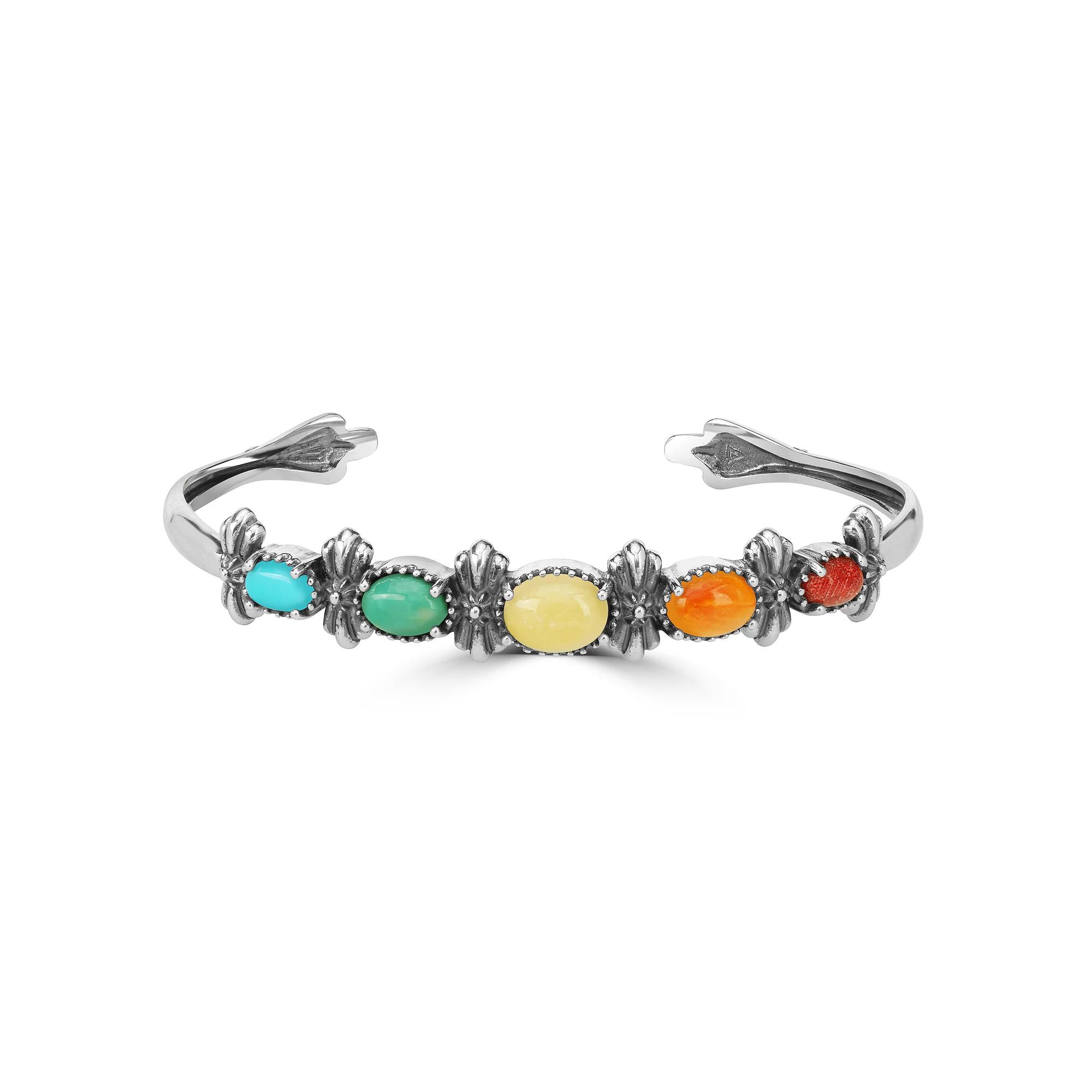 Southwest Spirit Sterling Silver and Multi Gemstone Rainbow Cuff Bracelet, Womens Product Image
