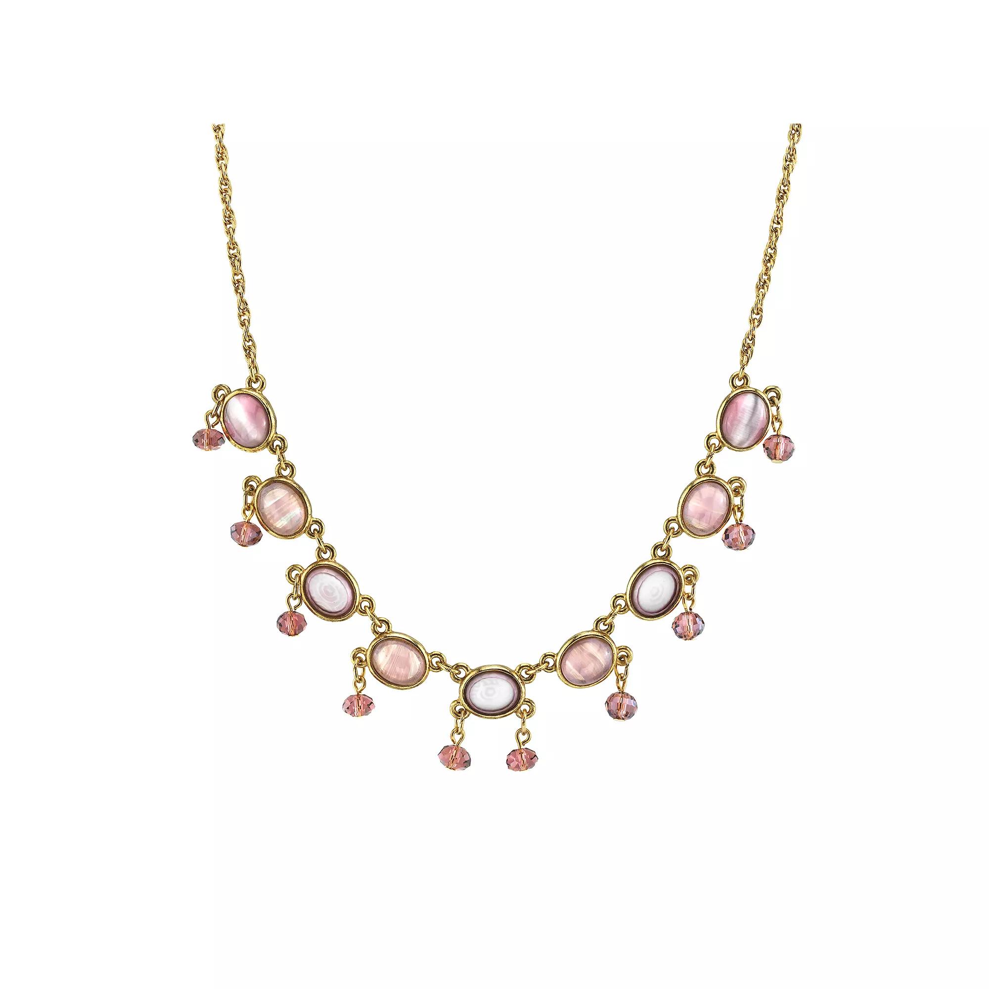 1928 Jewelry Gold Tone Oval Amethyst Drop Beaded Necklace, Womens, Purple Product Image