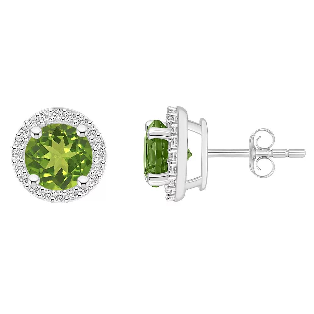 Celebration Gems 10k White Gold Gemstone & Lab-Created White Sapphire Halo Stud Earrings, Women's, Peridot Product Image