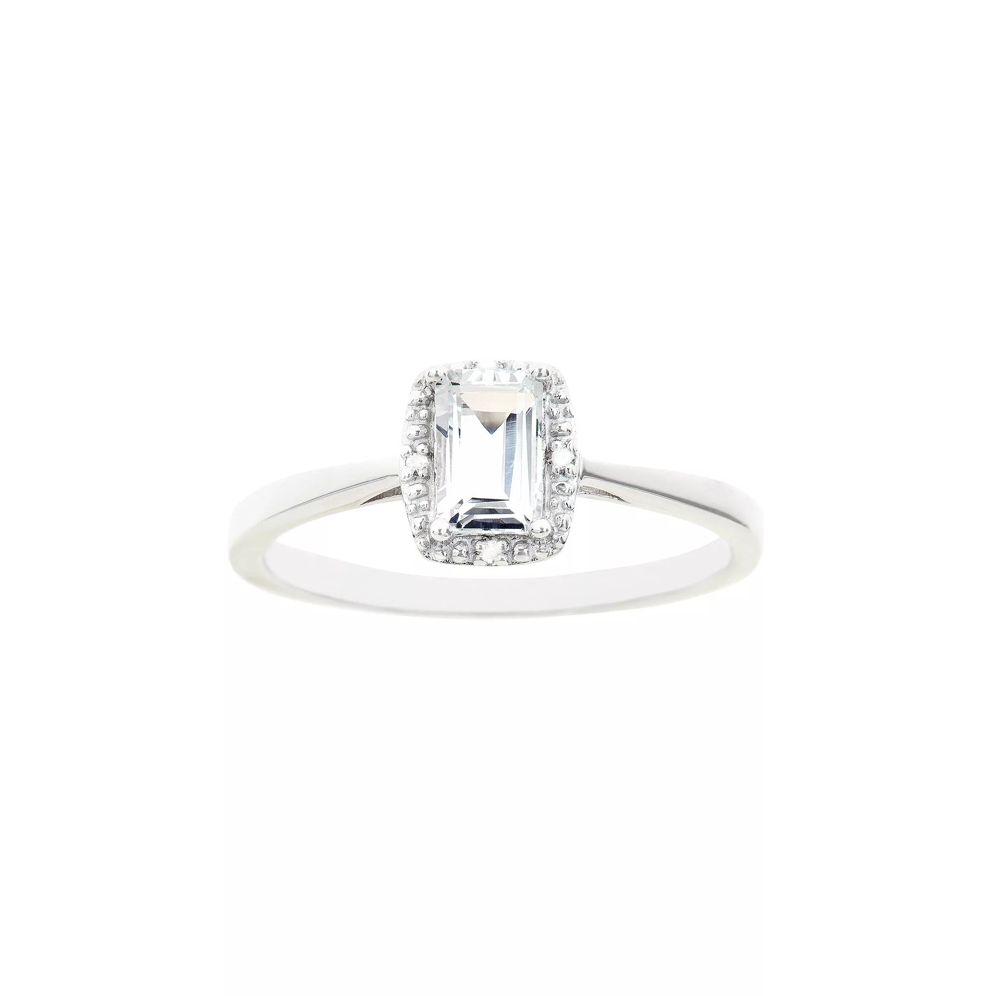 Celebration Gems Sterling Silver White Topaz & Diamond Accent Rectangle Halo Ring, Women's,  Product Image